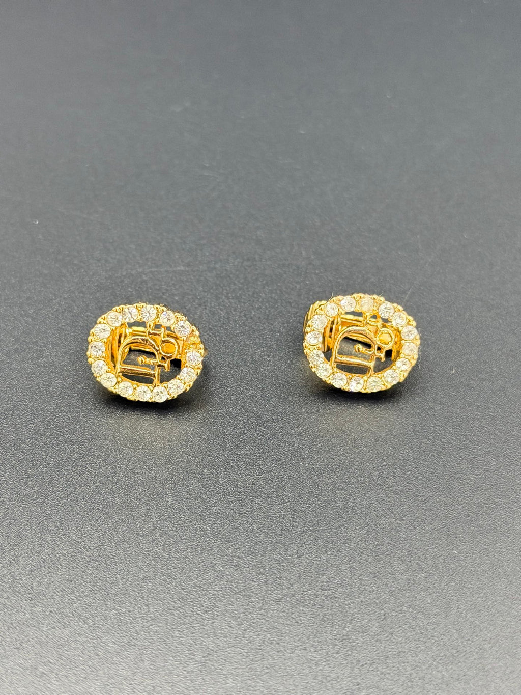 CHRISTIAN DIOR Logo Rheinstone Ear Clips