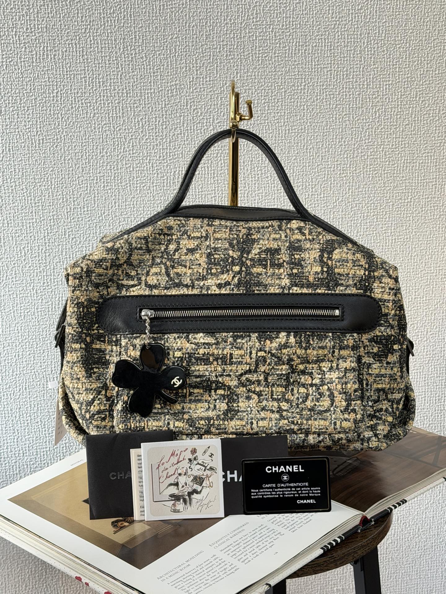 CHANEL Tweed Clover Duffle Handbag