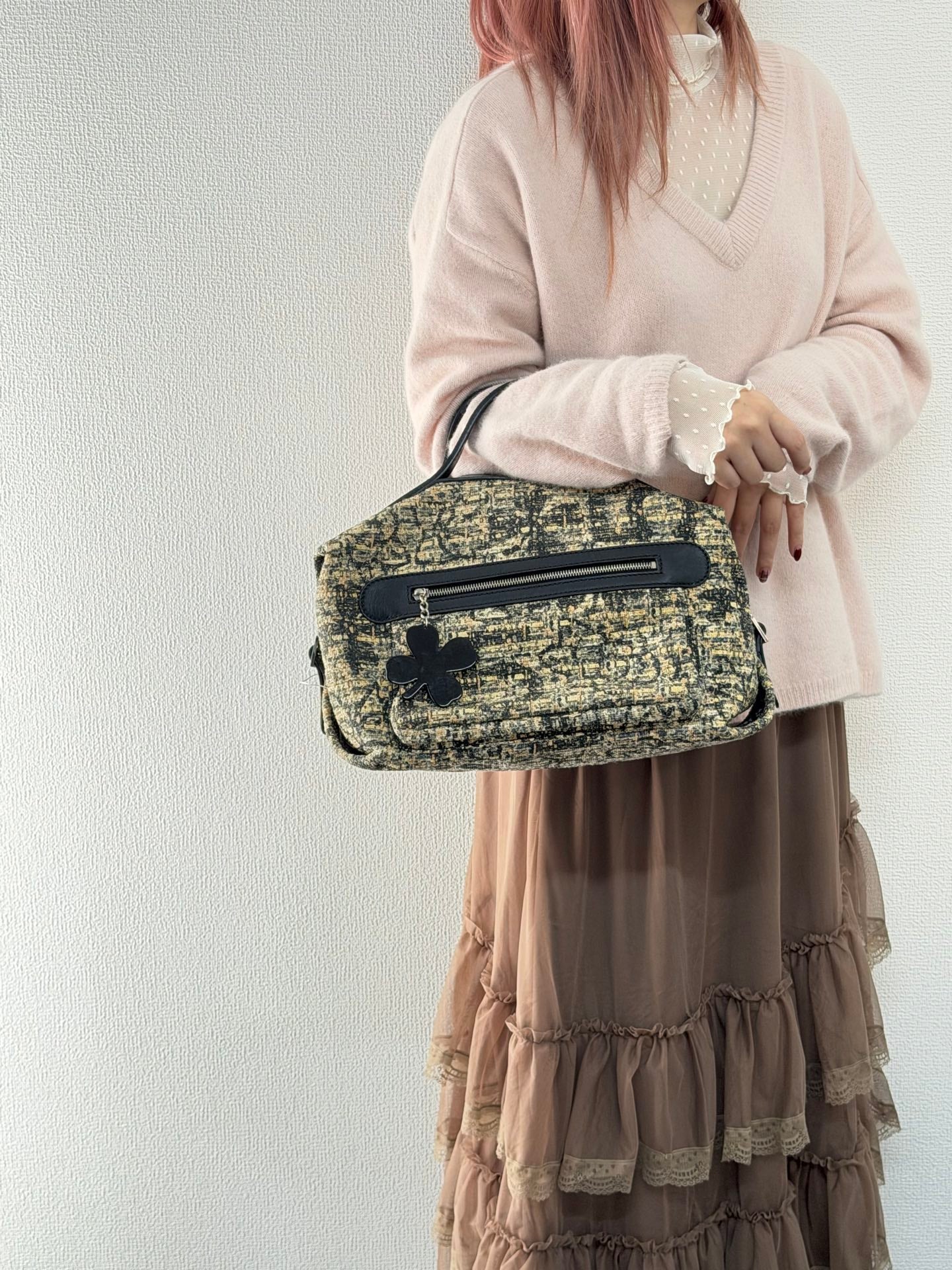 CHANEL Tweed Clover Duffle Handbag
