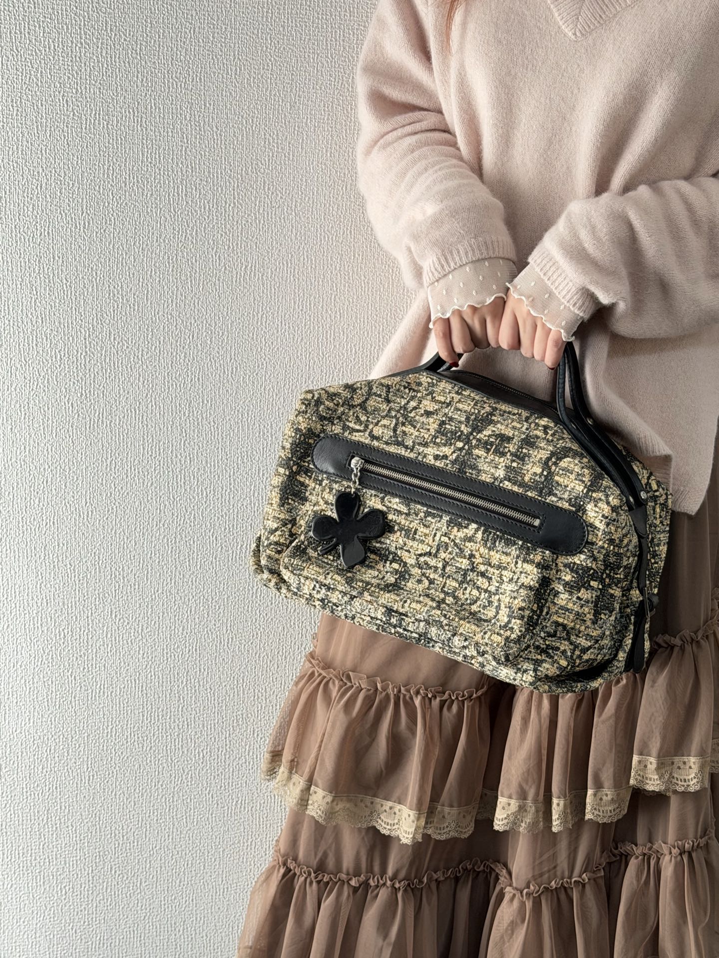 CHANEL Tweed Clover Duffle Handbag