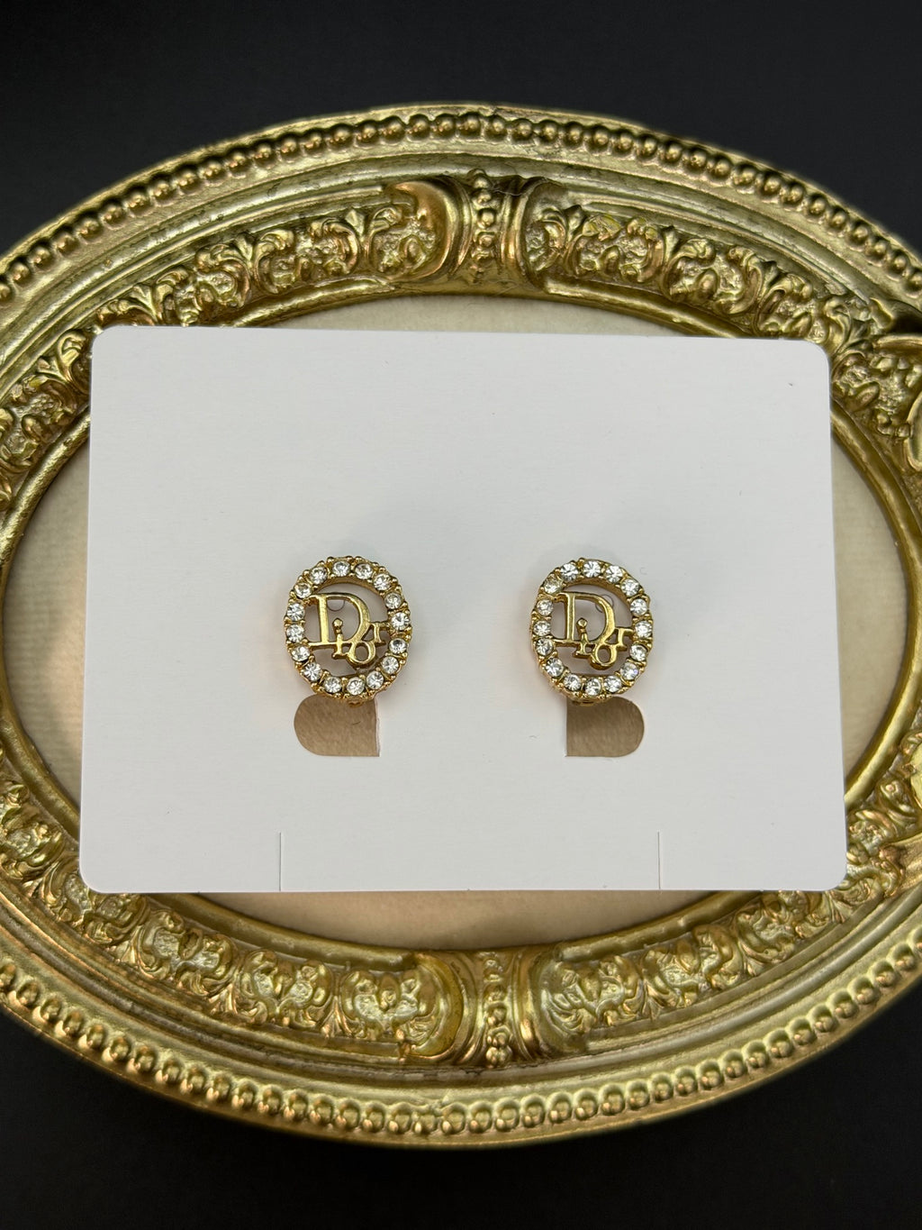 CHRISTIAN DIOR Logo Rhinestone Ear clips