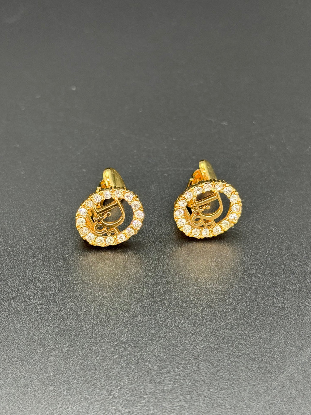 CHRISTIAN DIOR Logo Rhinestone Ear clips