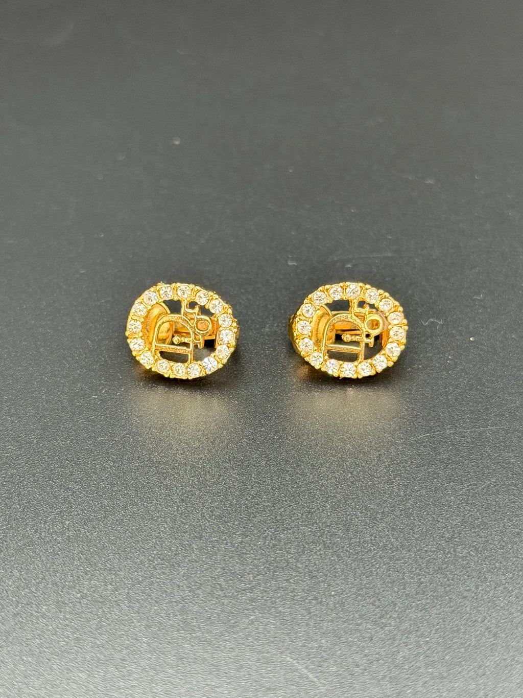 CHRISTIAN DIOR Logo Rhinestone Ear clips