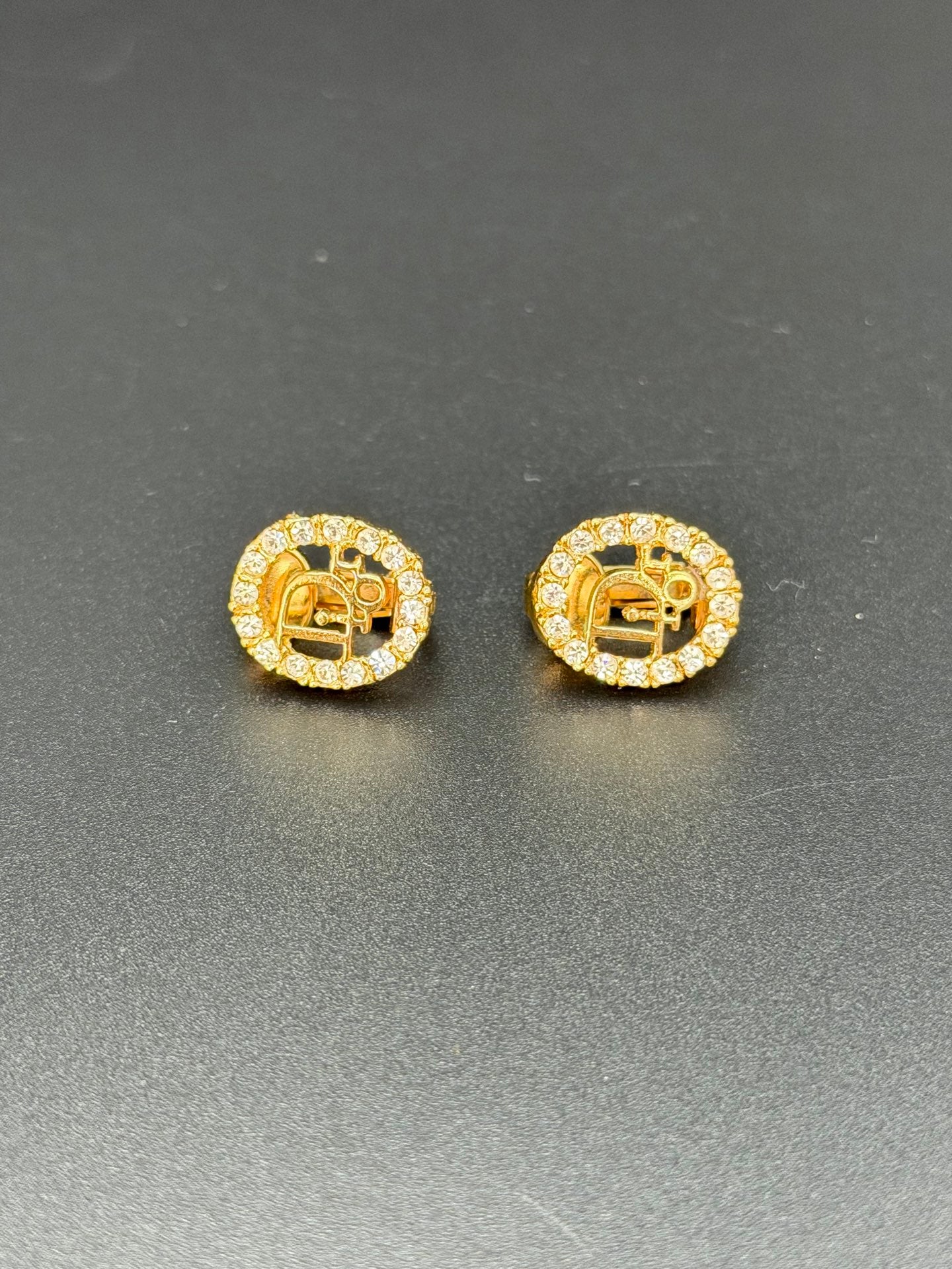 CHRISTIAN DIOR Logo Rhinestone Ear clips