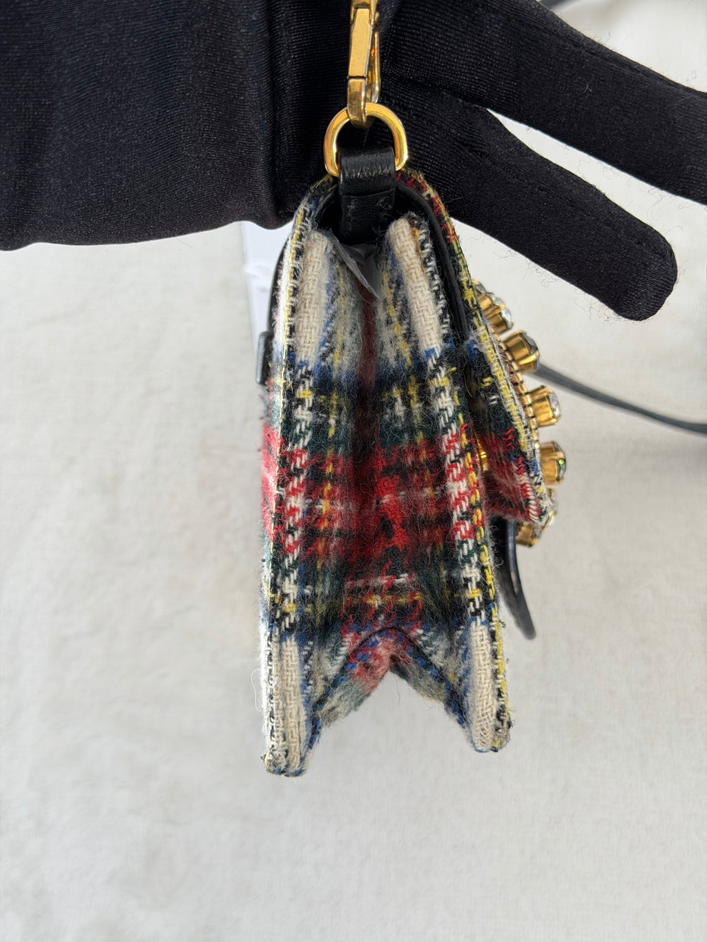 MIUMIU Jeweled Plaid Wool Crossbody /Belt bag