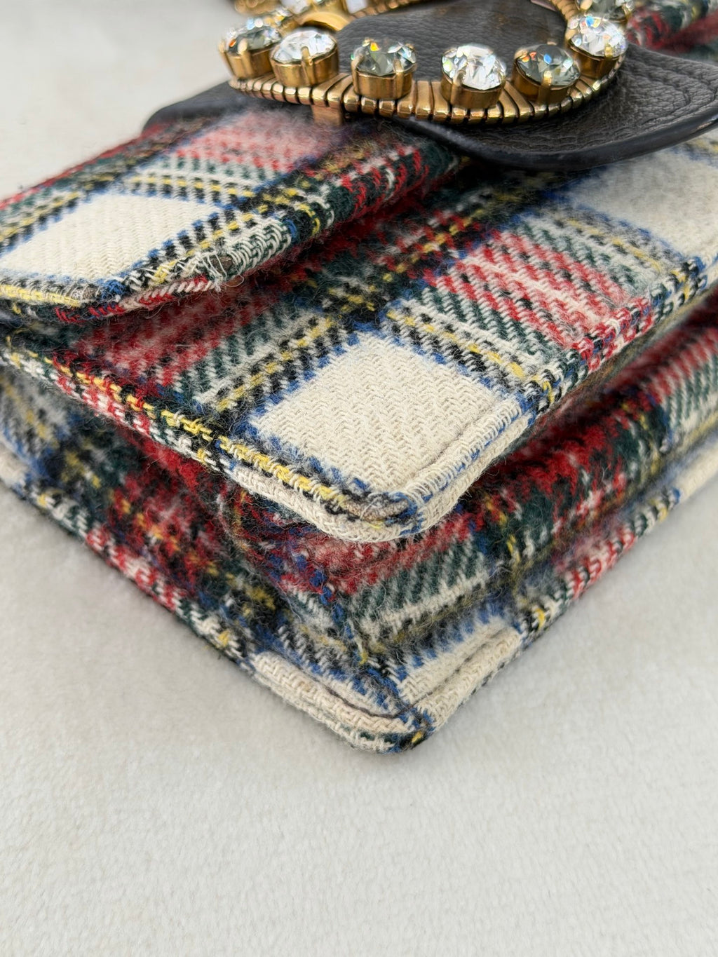 MIUMIU Jeweled Plaid Wool Crossbody /Belt bag