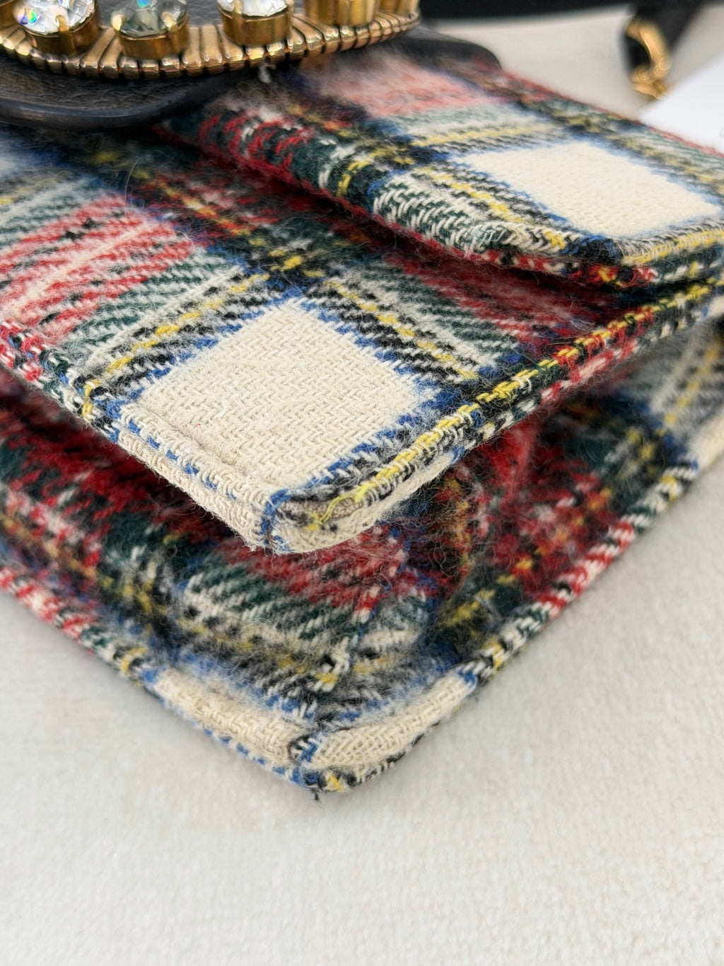 MIUMIU Jeweled Plaid Wool Crossbody /Belt bag