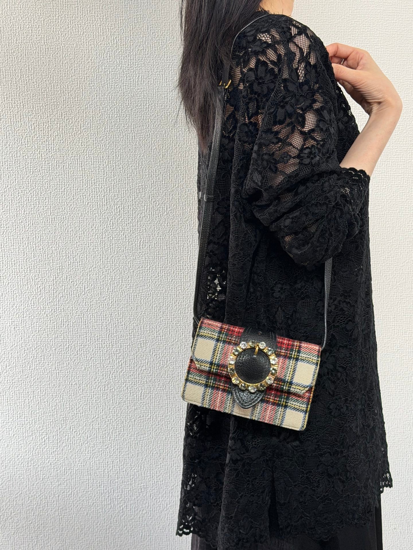 MIUMIU Jeweled Plaid Wool Crossbody /Belt bag