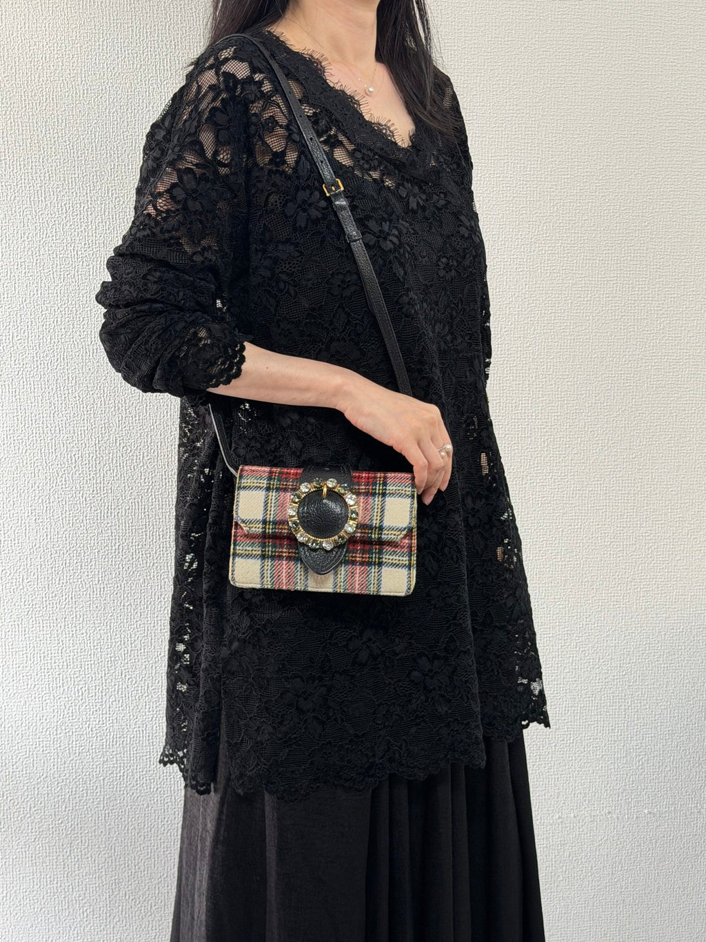 MIUMIU Jeweled Plaid Wool Crossbody /Belt bag