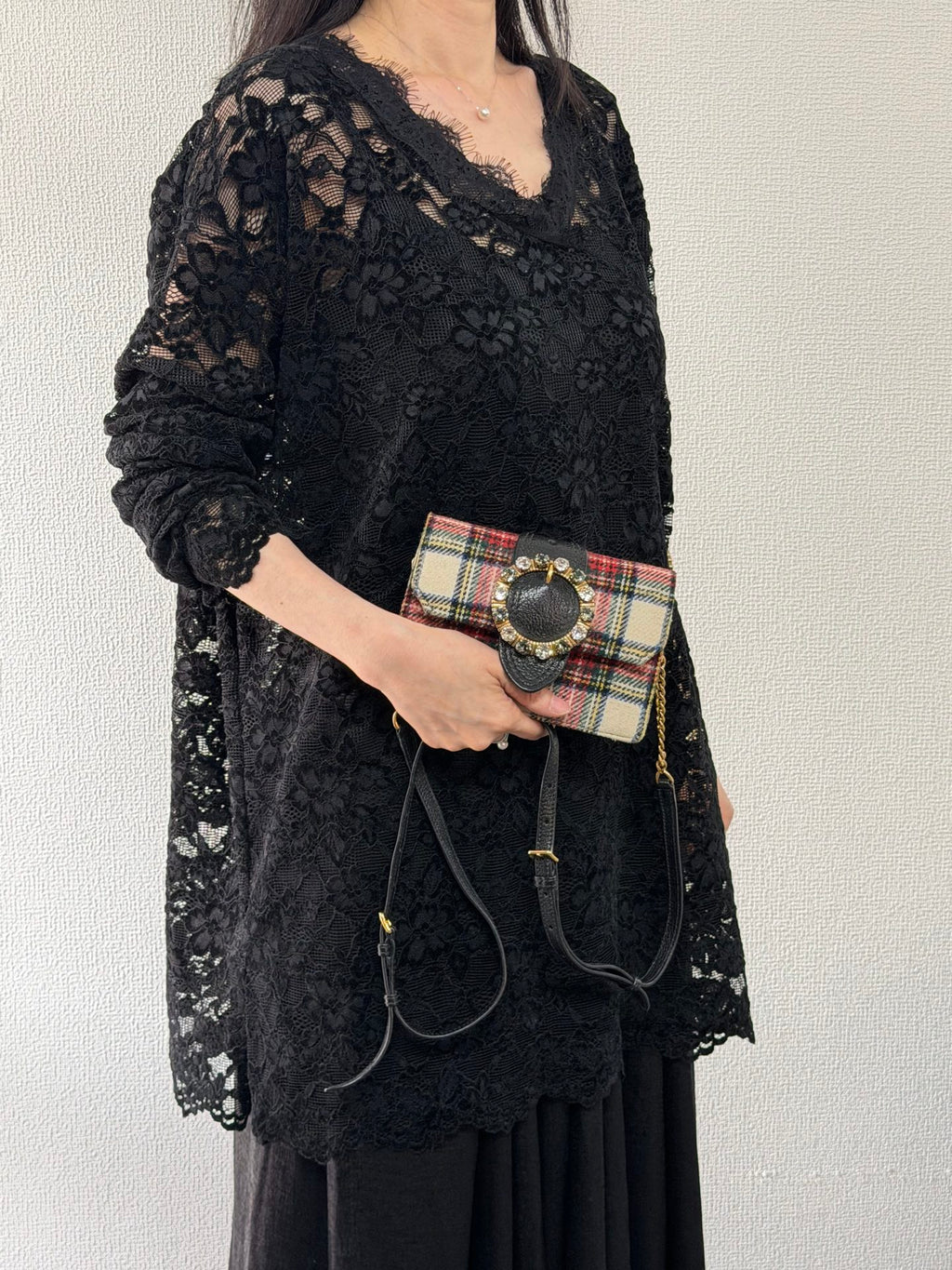 MIUMIU Jeweled Plaid Wool Crossbody /Belt bag