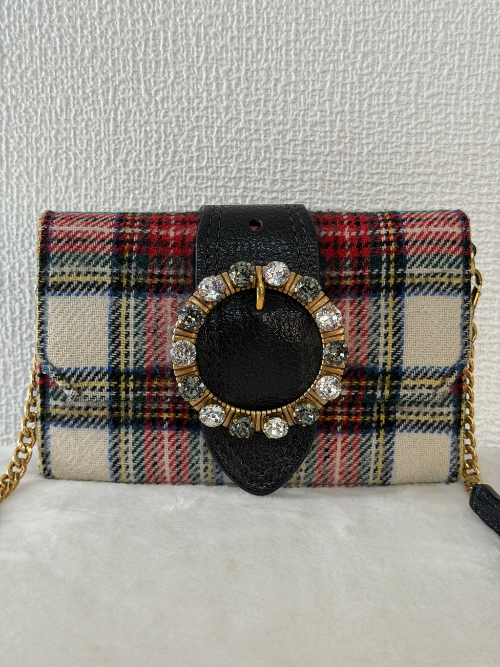 MIUMIU Jeweled Plaid Wool Crossbody /Belt bag