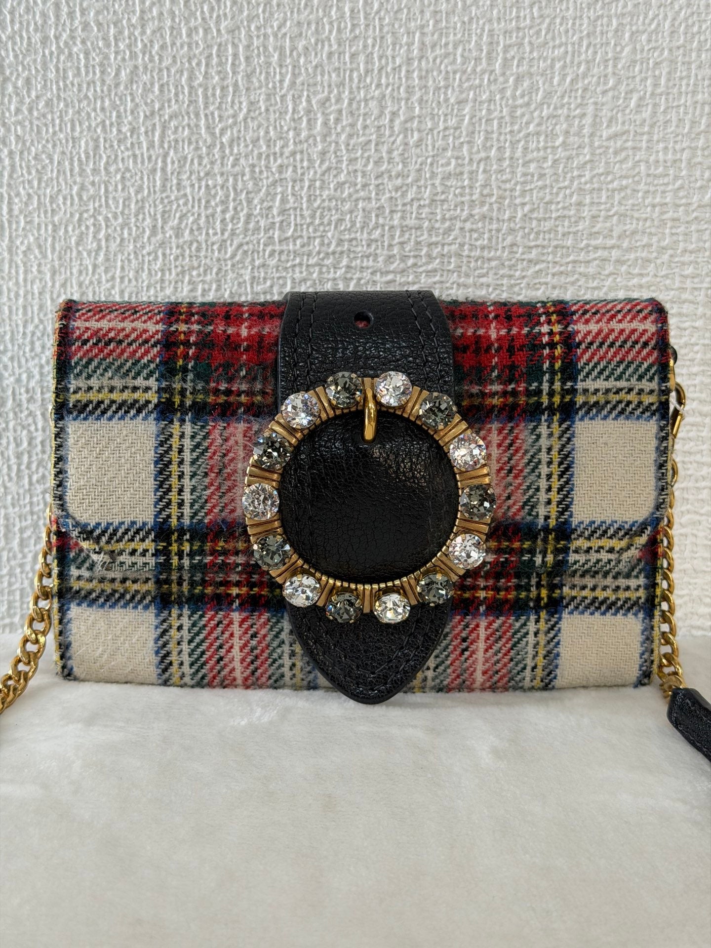 MIUMIU Jeweled Plaid Wool Crossbody /Belt bag