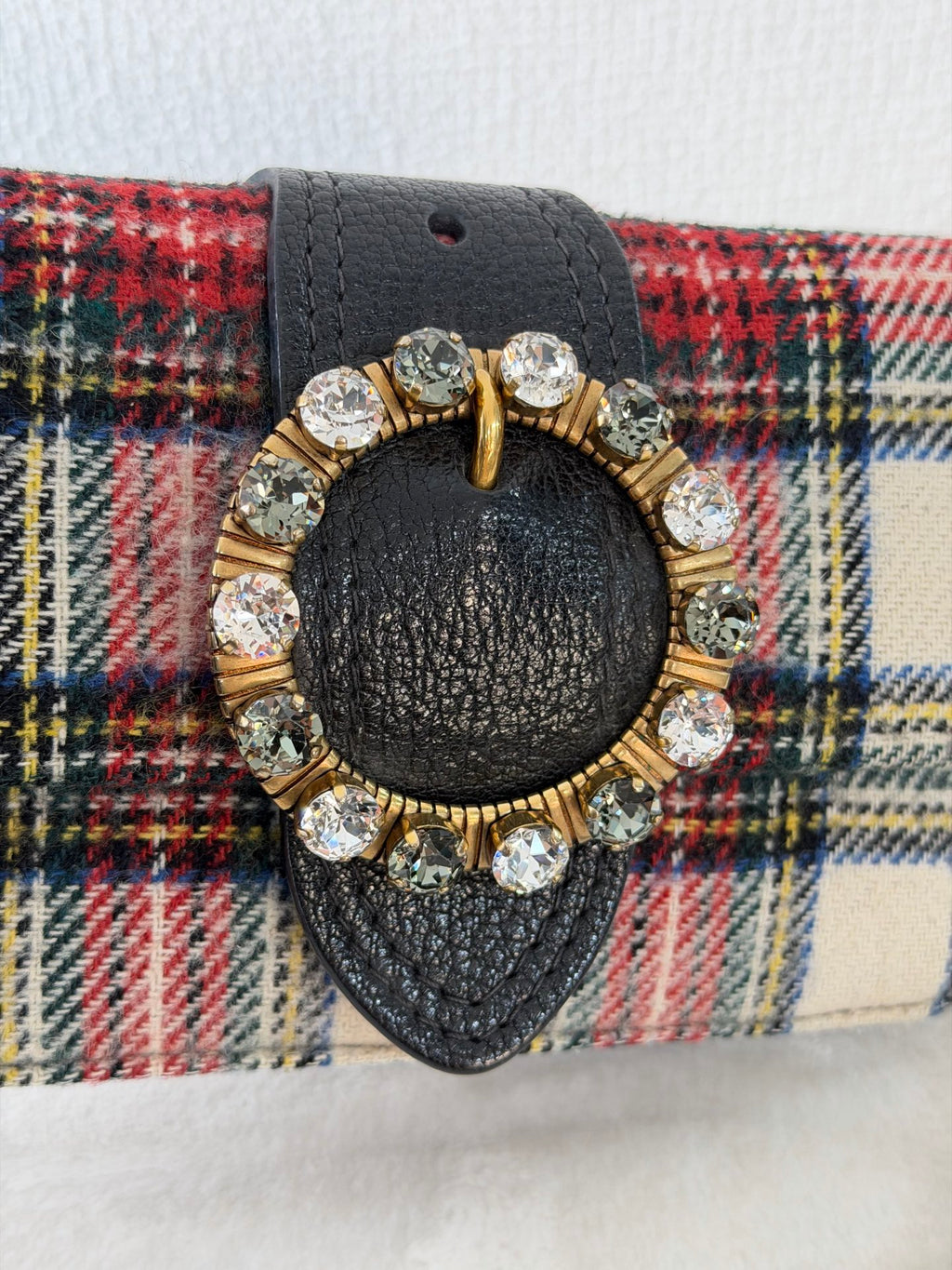 MIUMIU Jeweled Plaid Wool Crossbody /Belt bag