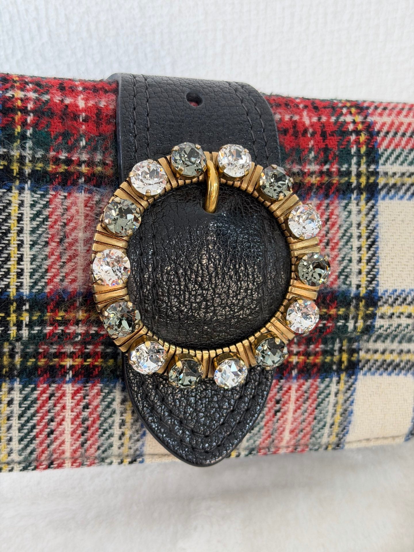 MIUMIU Jeweled Plaid Wool Crossbody /Belt bag