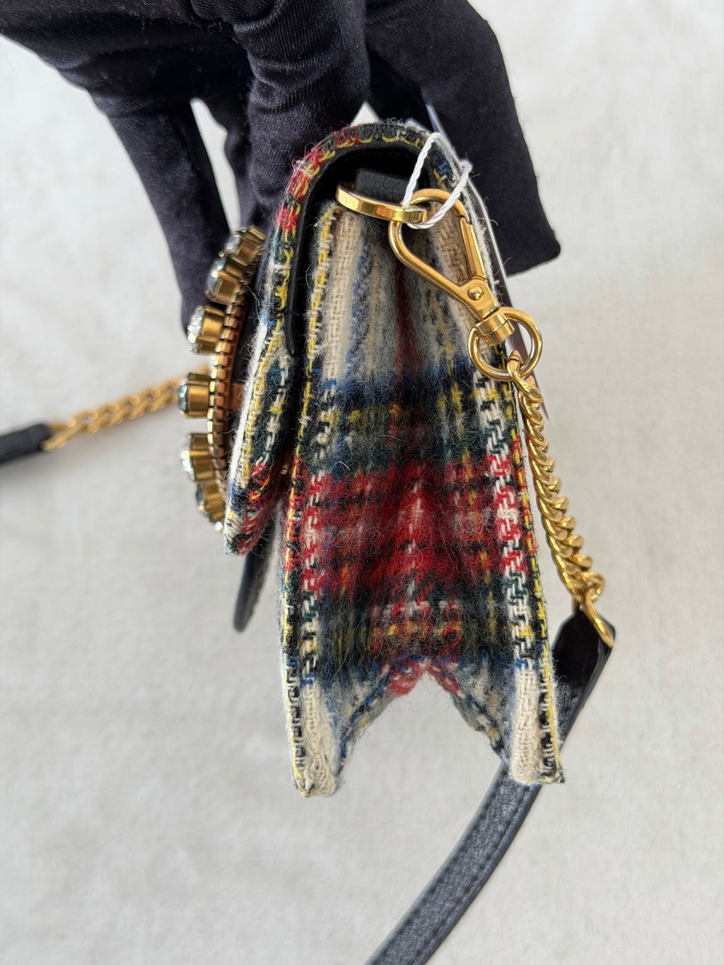 MIUMIU Jeweled Plaid Wool Crossbody /Belt bag