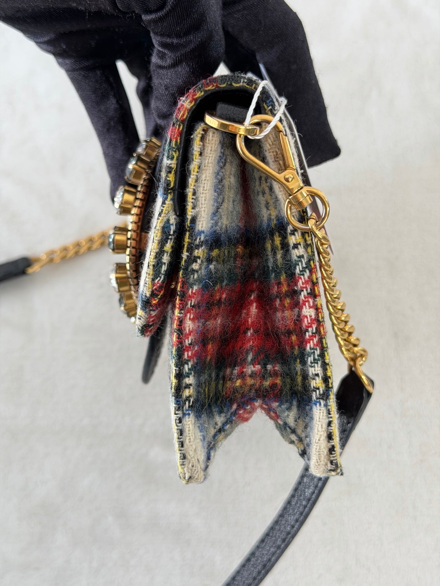 MIUMIU Jeweled Plaid Wool Crossbody /Belt bag