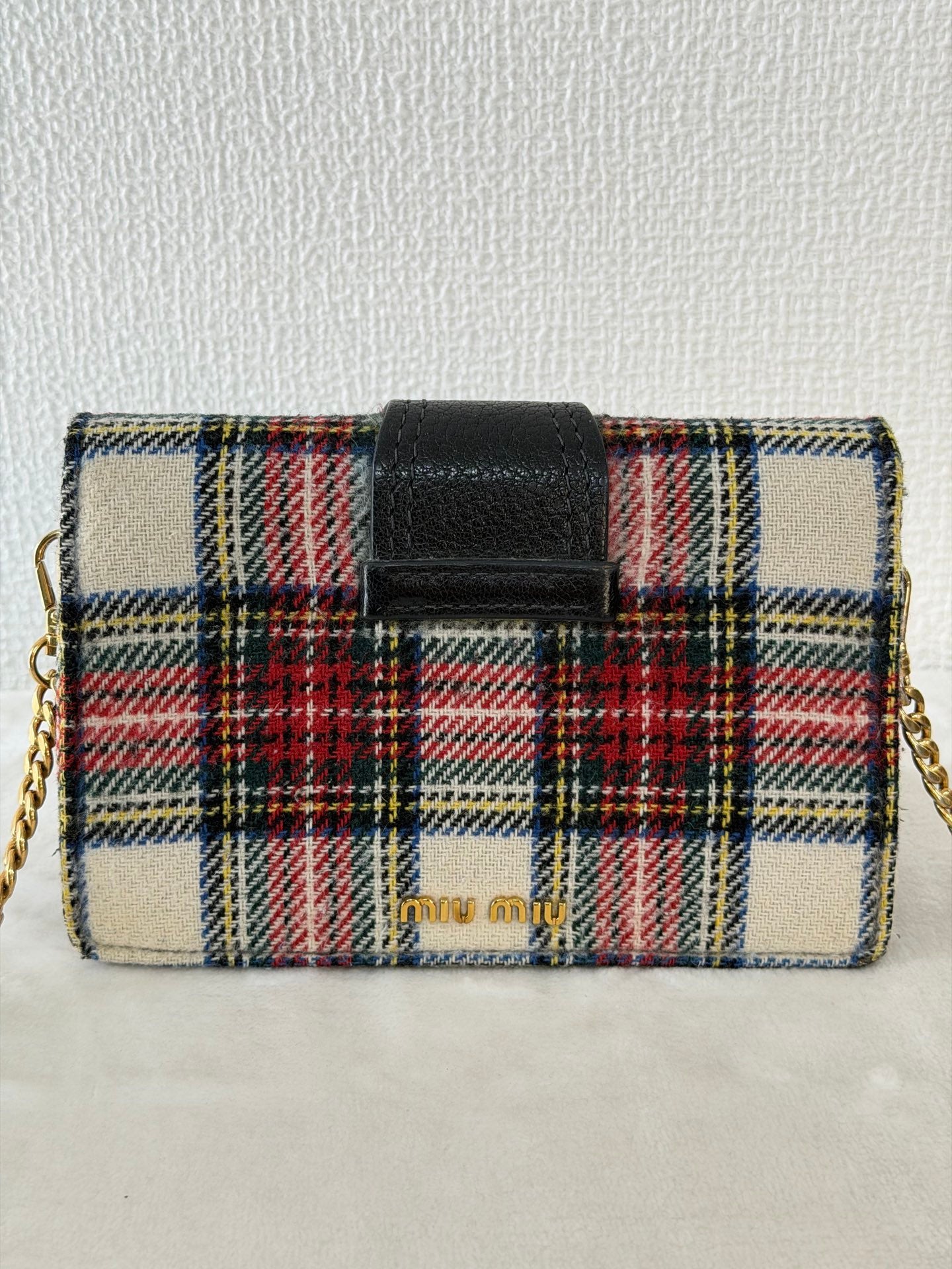 MIUMIU Jeweled Plaid Wool Crossbody /Belt bag