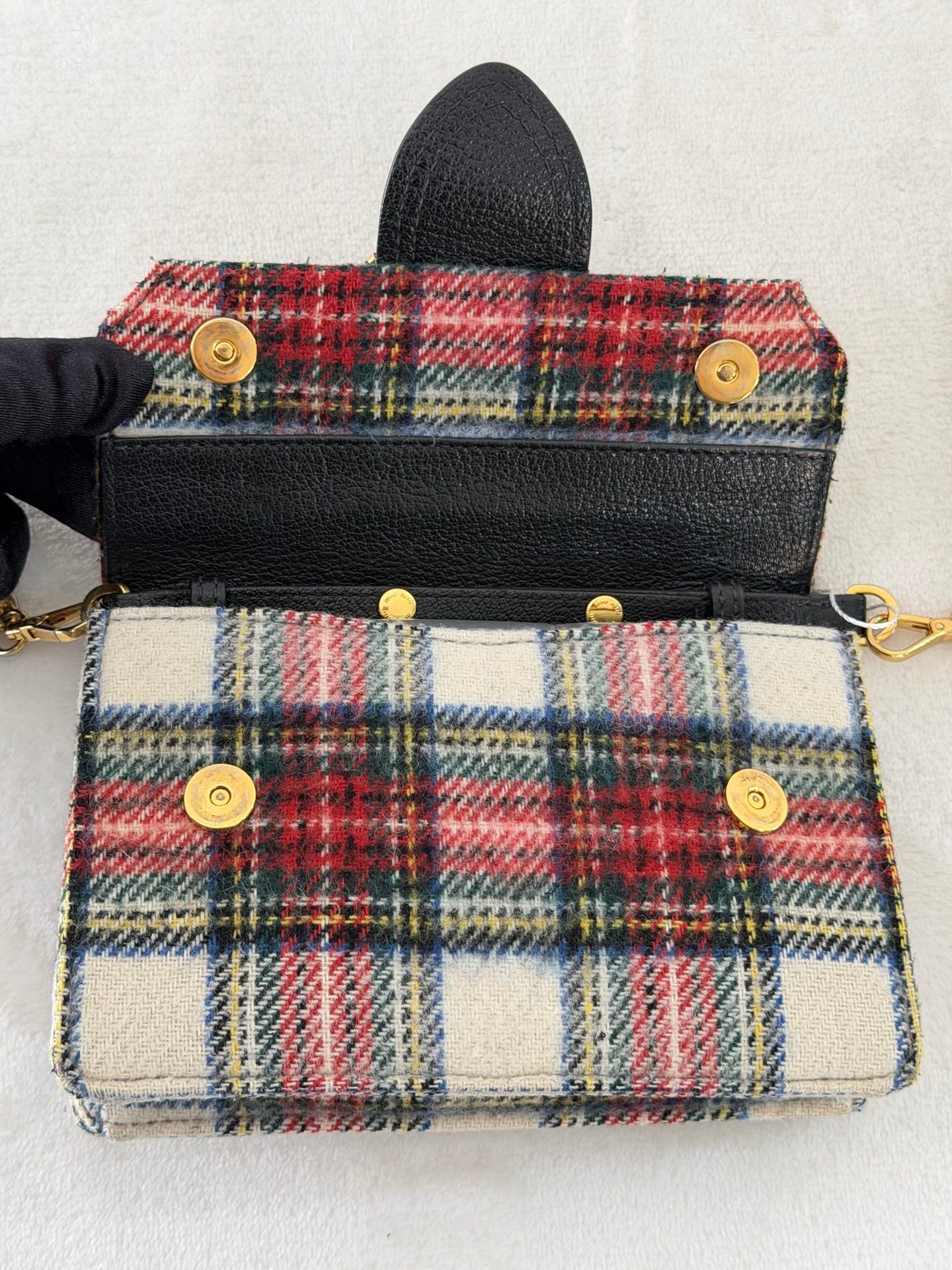 MIUMIU Jeweled Plaid Wool Crossbody /Belt bag