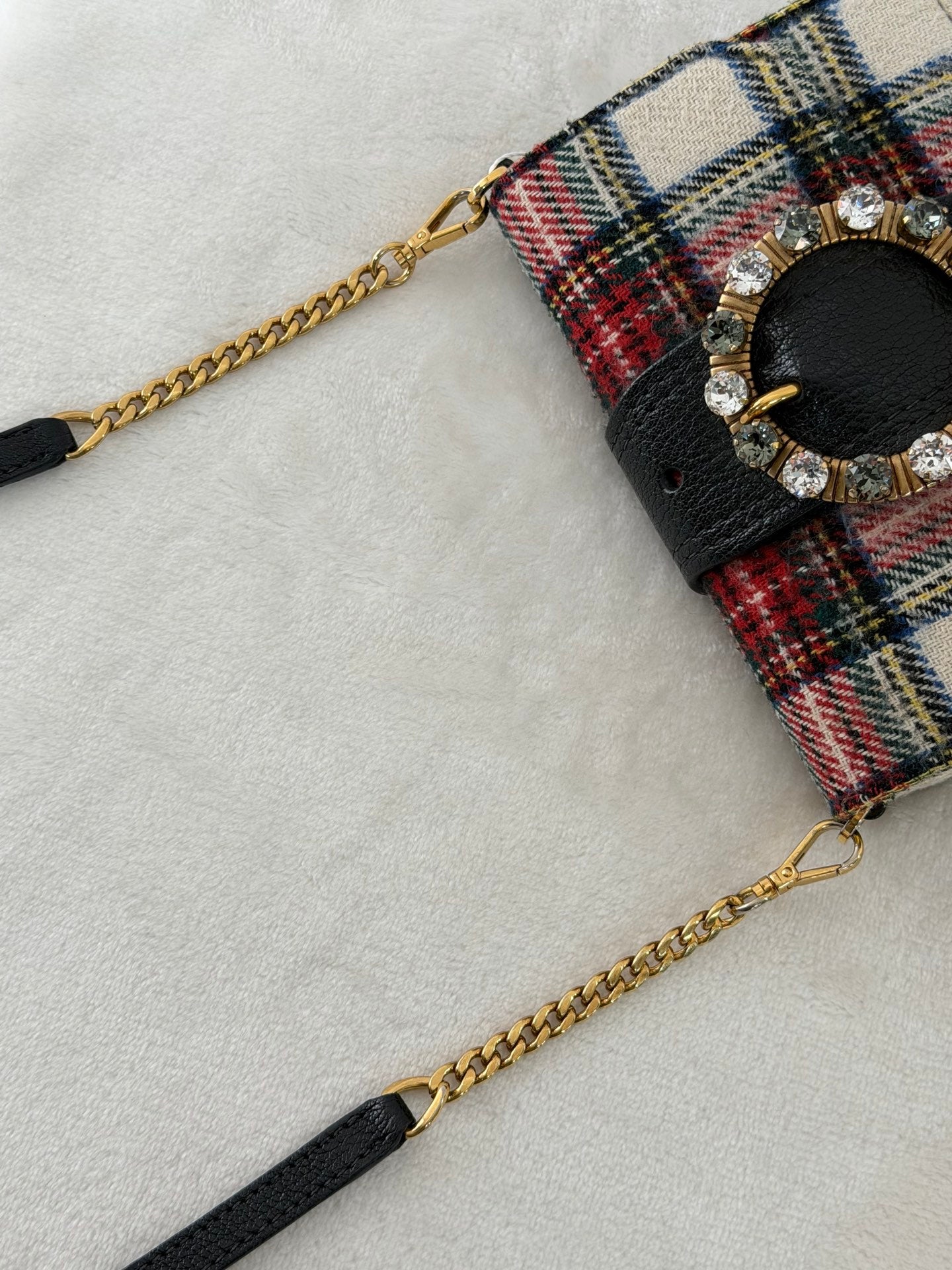 MIUMIU Jeweled Plaid Wool Crossbody /Belt bag