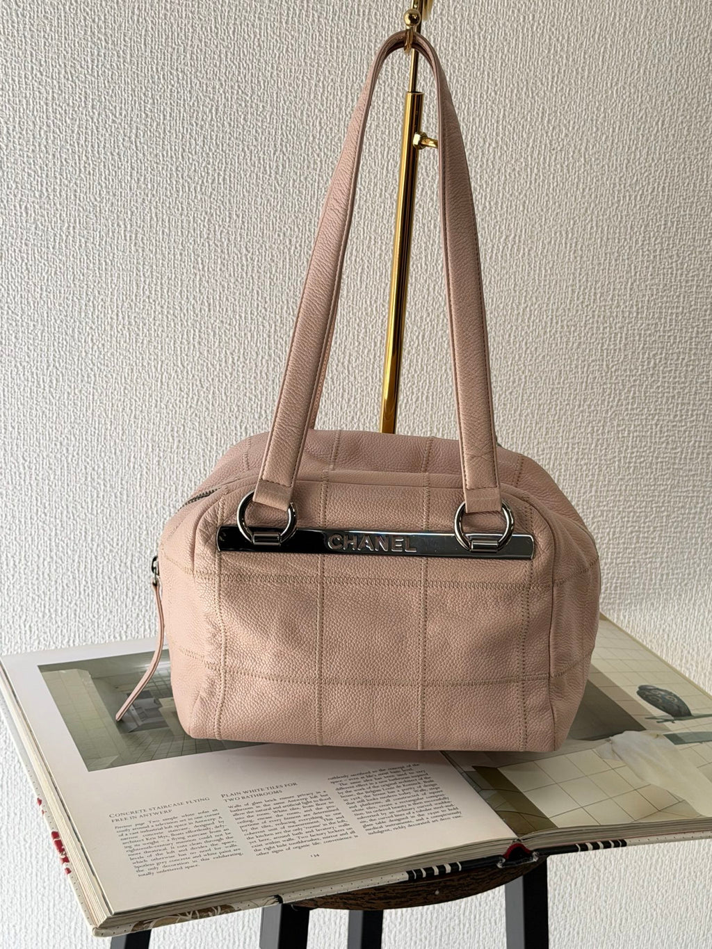 CHANEL Pink Leather Bowling Handbag