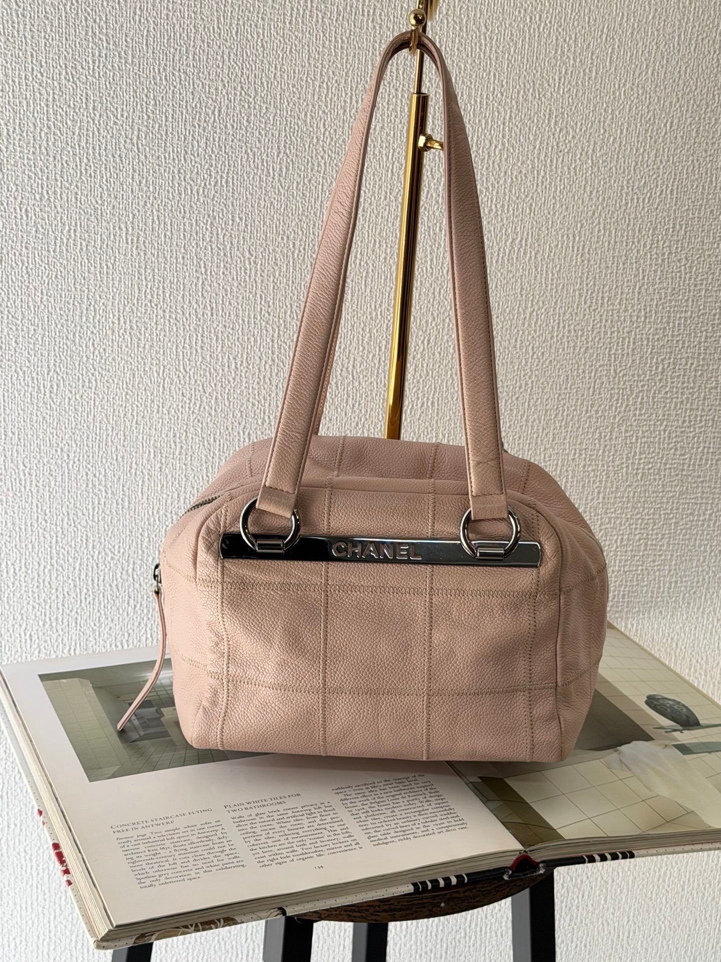 CHANEL Pink Leather Bowling Handbag