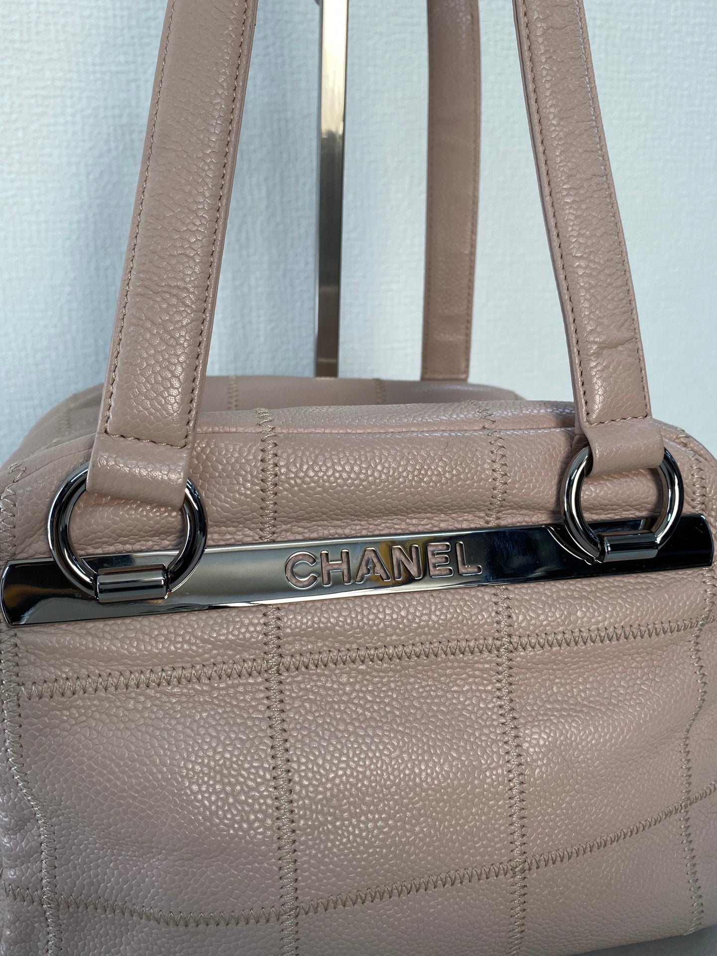 CHANEL Pink Leather Bowling Handbag