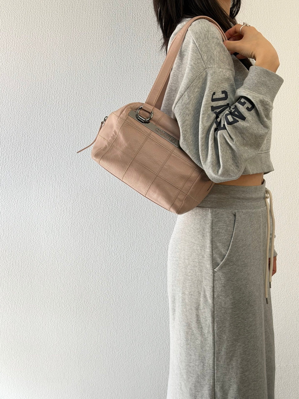 CHANEL Pink Leather Bowling Handbag