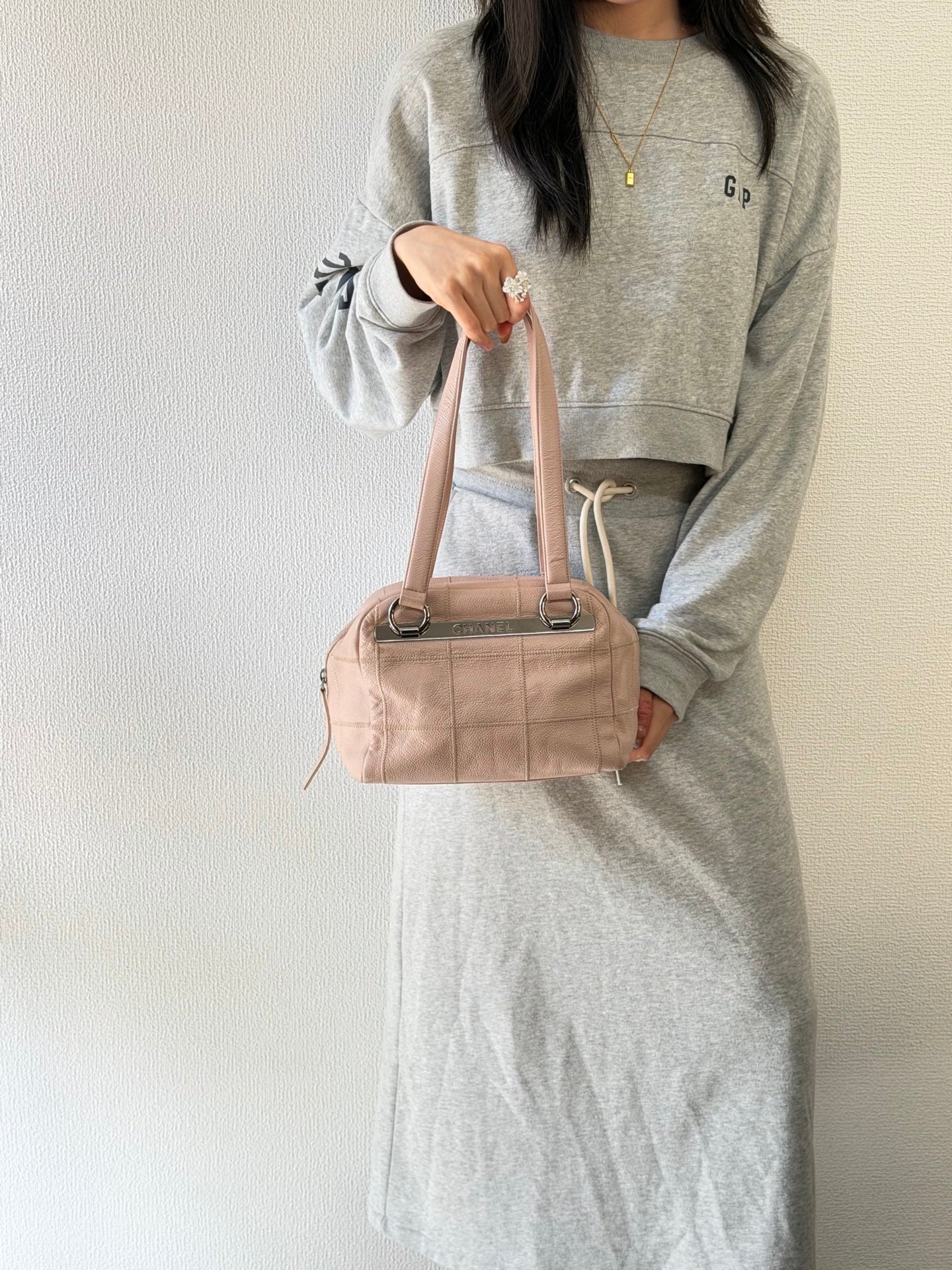 CHANEL Pink Leather Bowling Handbag