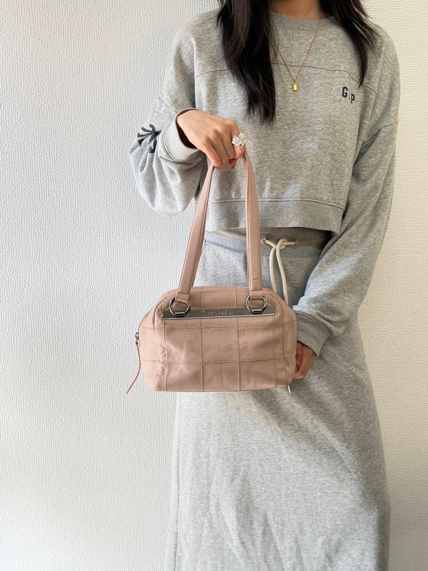 CHANEL Pink Leather Bowling Handbag