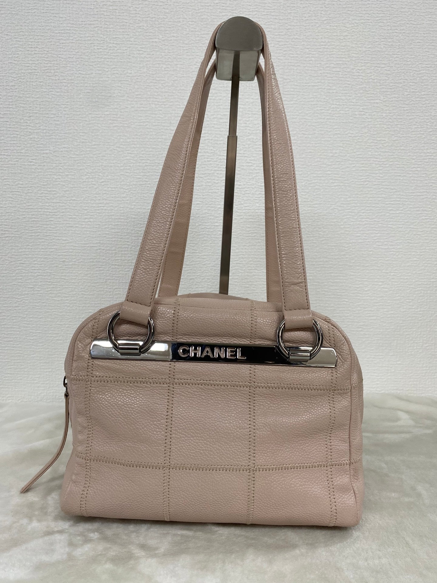 CHANEL Pink Leather Bowling Handbag