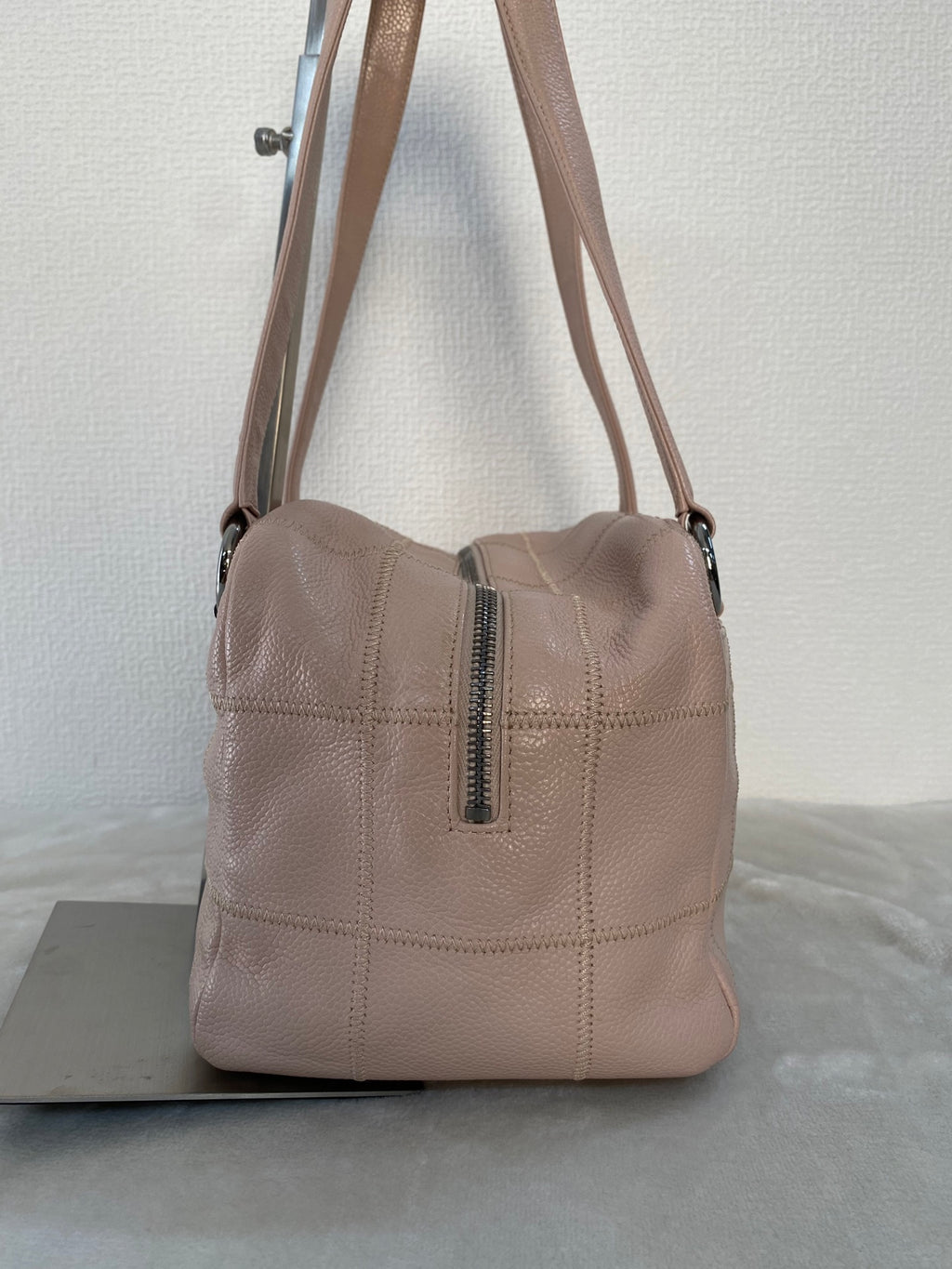 CHANEL Pink Leather Bowling Handbag