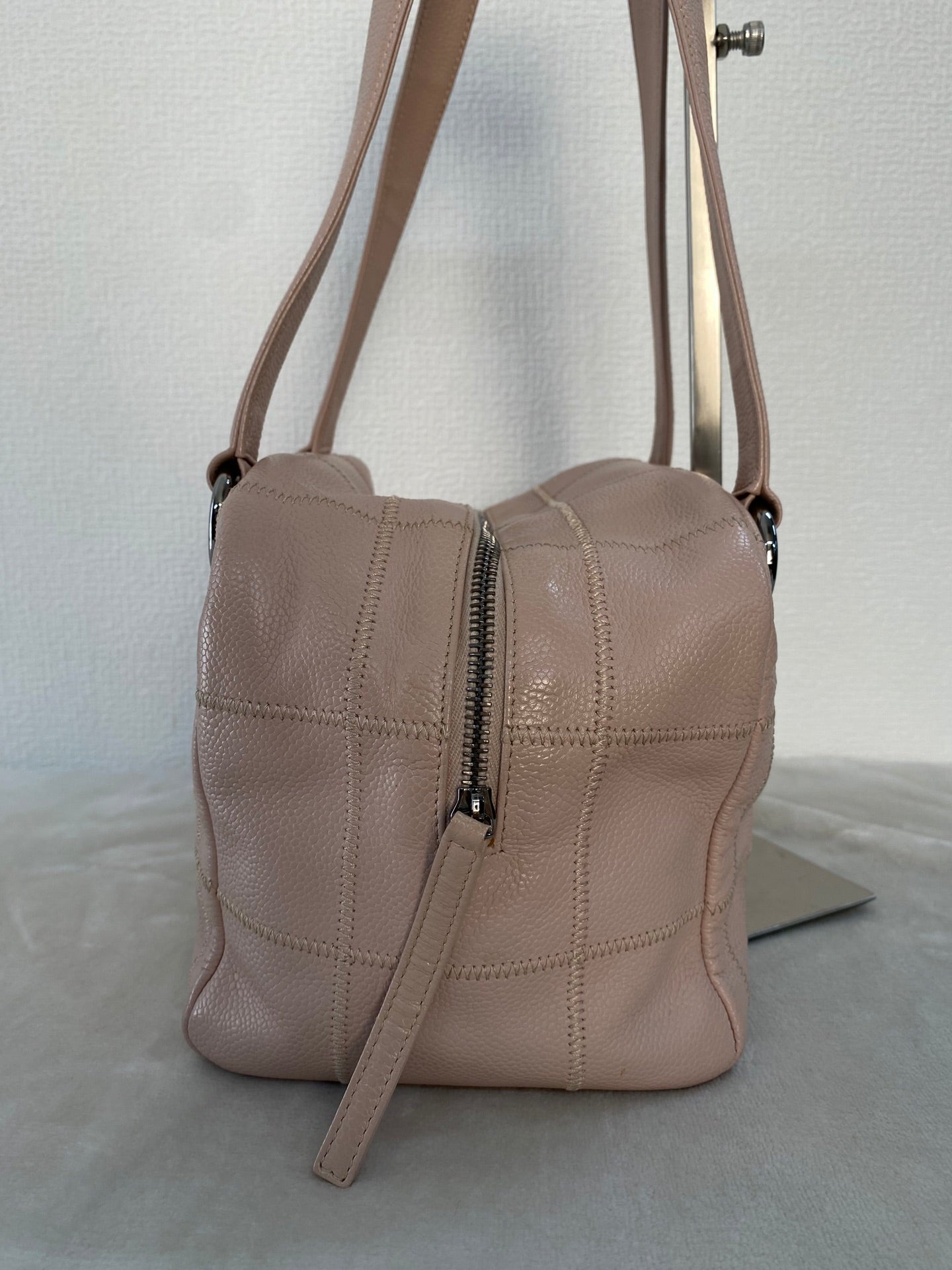CHANEL Pink Leather Bowling Handbag