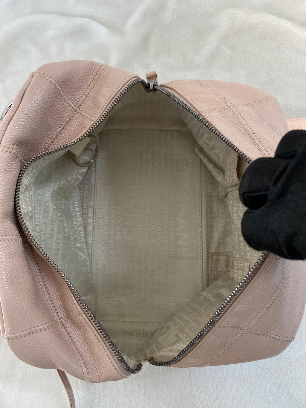 CHANEL Pink Leather Bowling Handbag
