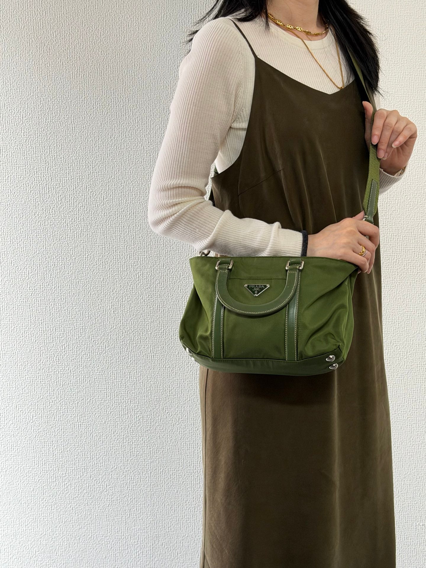 PRADA Nylon Olive Green 2WAY Shoulderbag