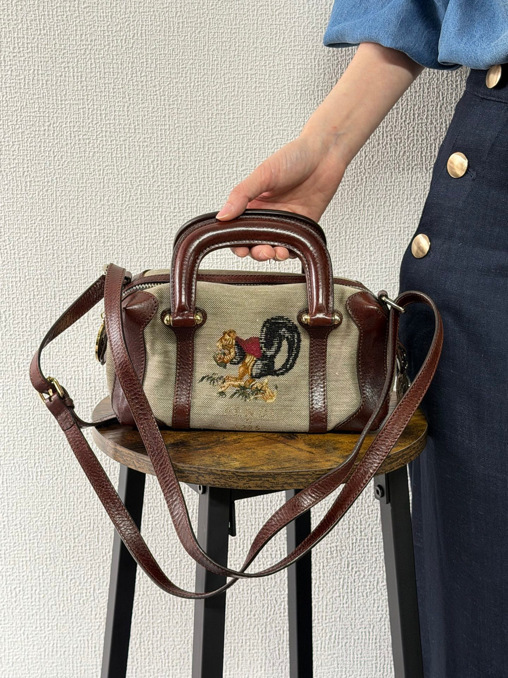 FENDI Cloth Bauletto Squirrel Boston Handbag