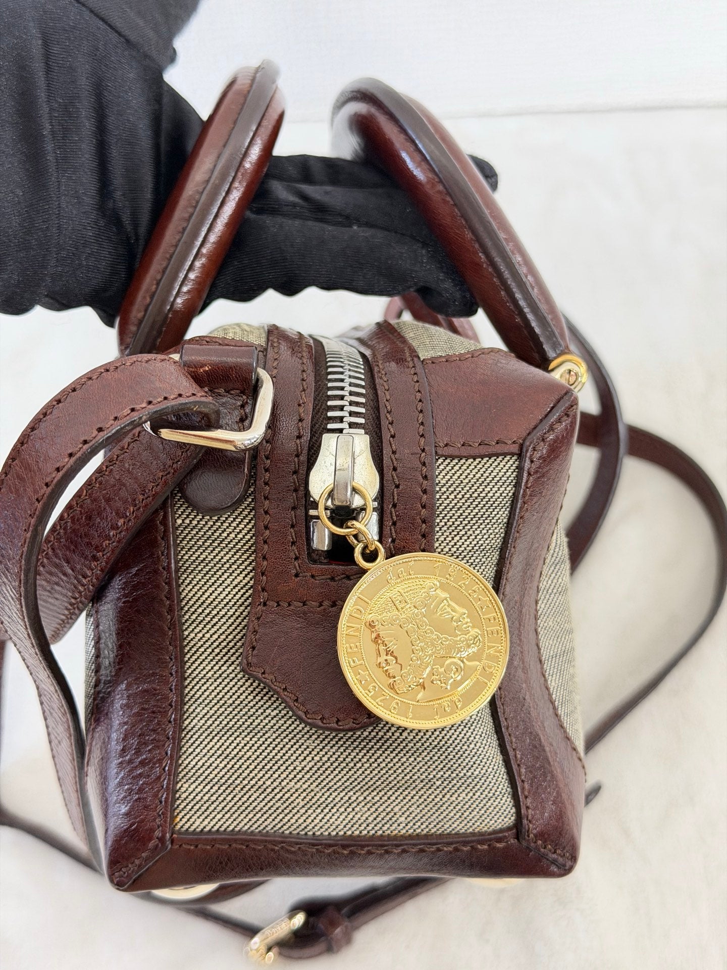 FENDI Cloth Bauletto Squirrel Boston Handbag