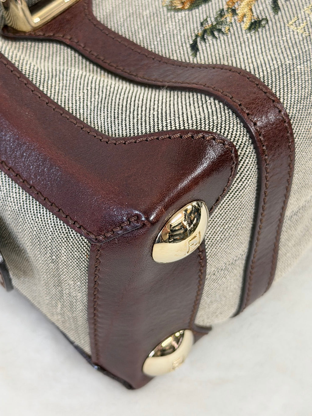 FENDI Cloth Bauletto Squirrel Boston Handbag