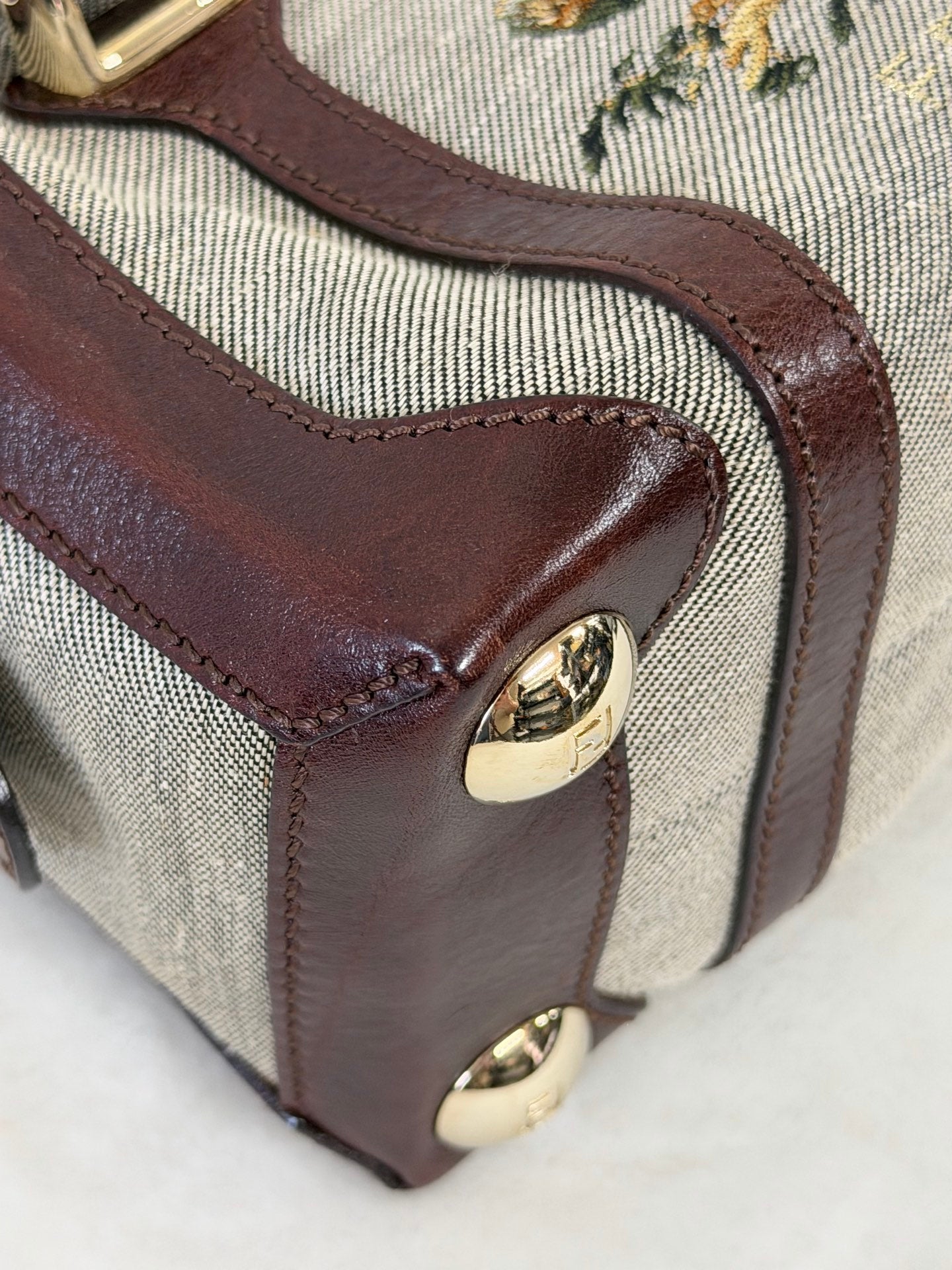 FENDI Cloth Bauletto Squirrel Boston Handbag