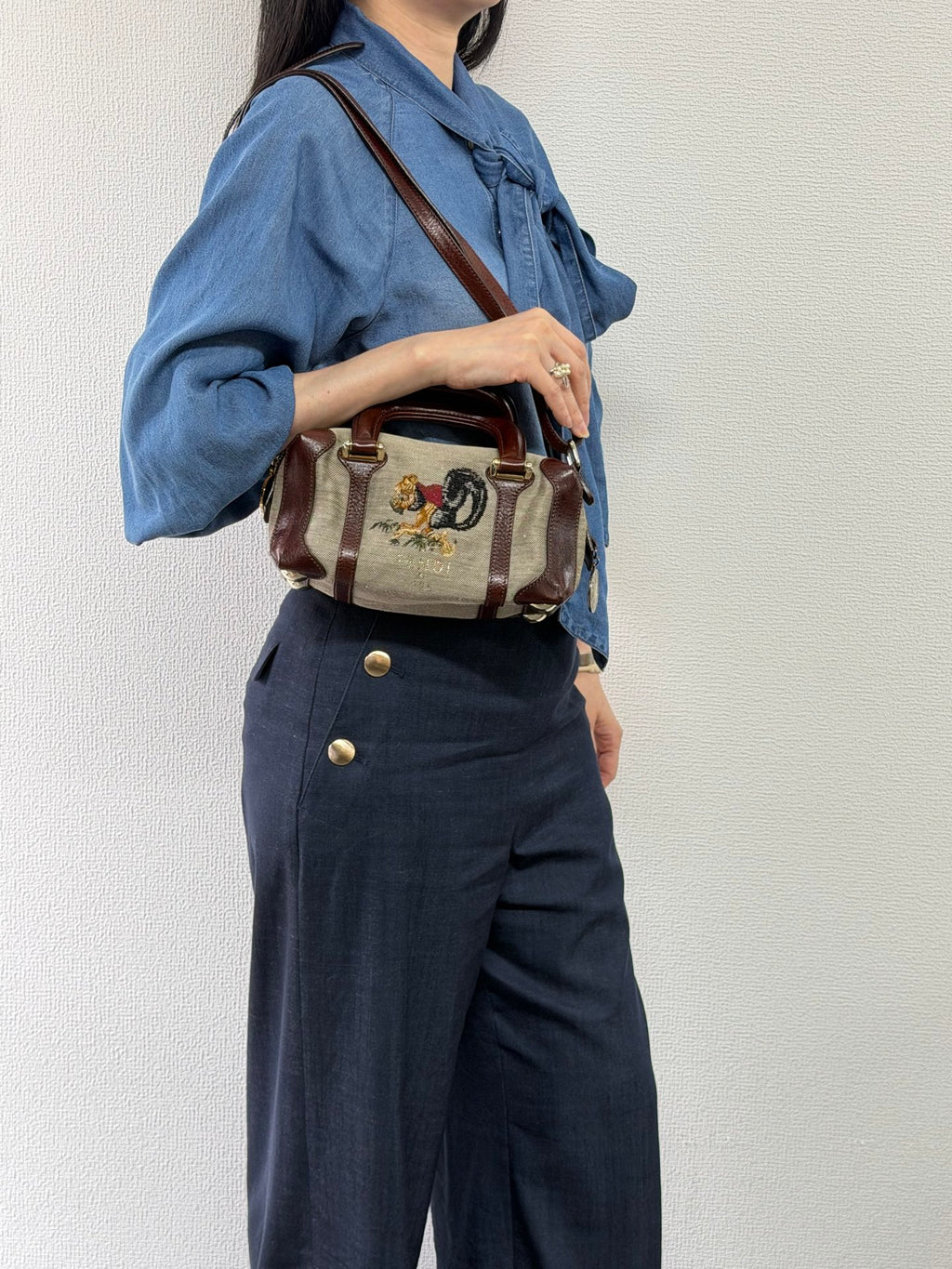 FENDI Cloth Bauletto Squirrel Boston Handbag