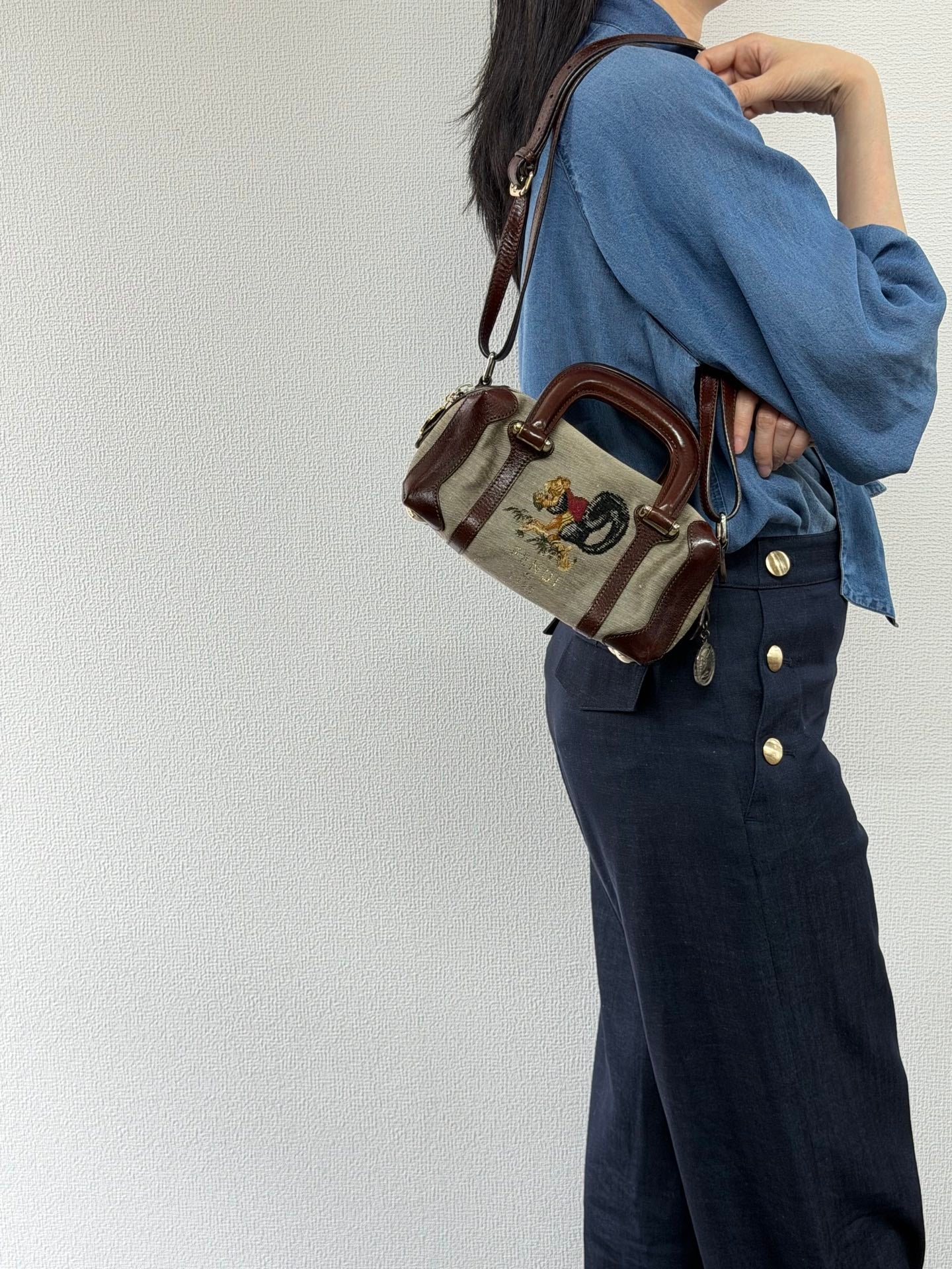 FENDI Cloth Bauletto Squirrel Boston Handbag