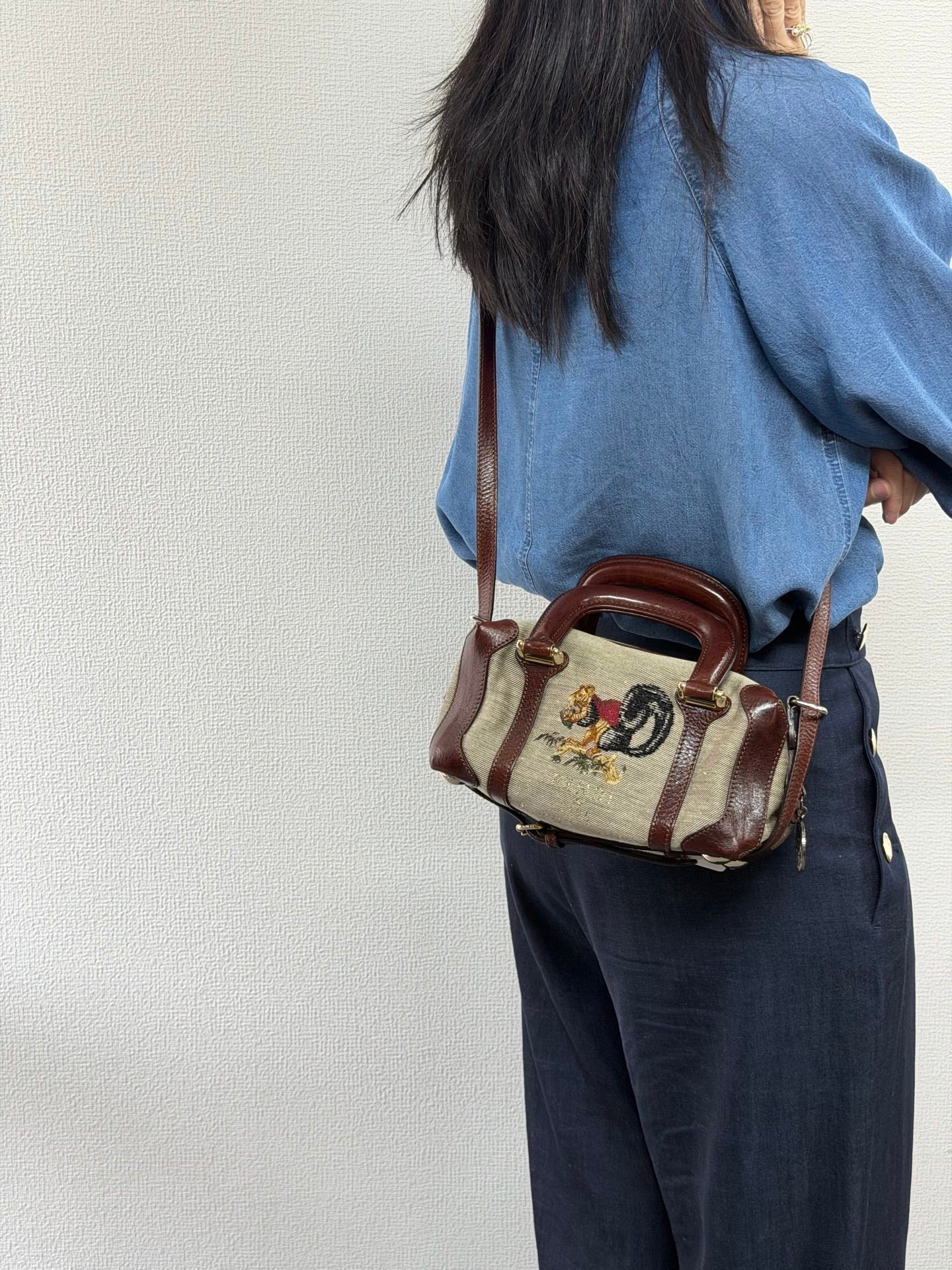 FENDI Cloth Bauletto Squirrel Boston Handbag
