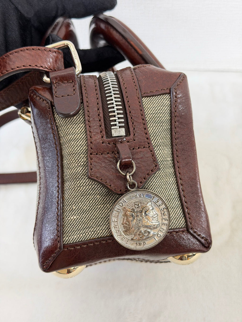 FENDI Cloth Bauletto Squirrel Boston Handbag