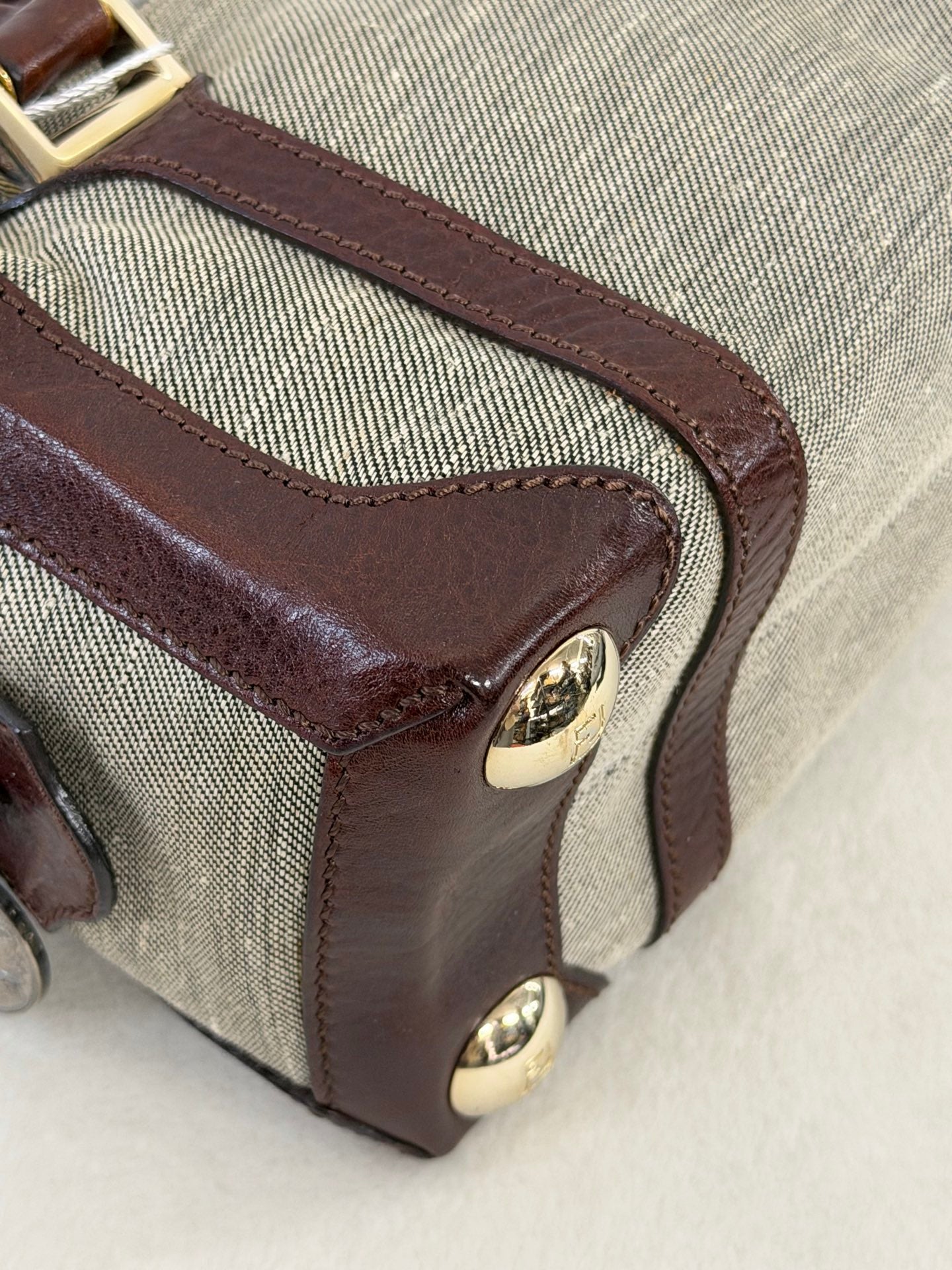 FENDI Cloth Bauletto Squirrel Boston Handbag