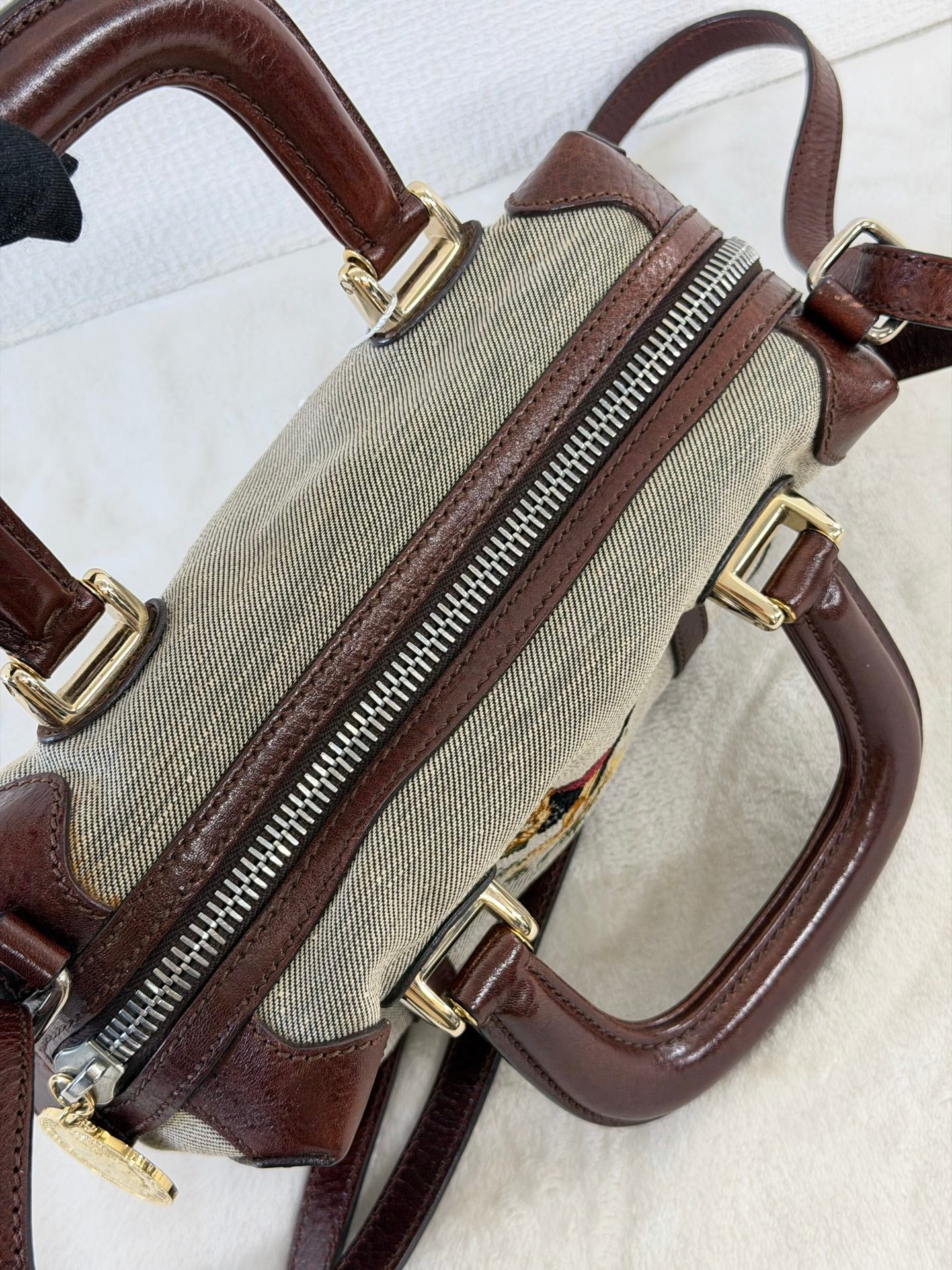 FENDI Cloth Bauletto Squirrel Boston Handbag