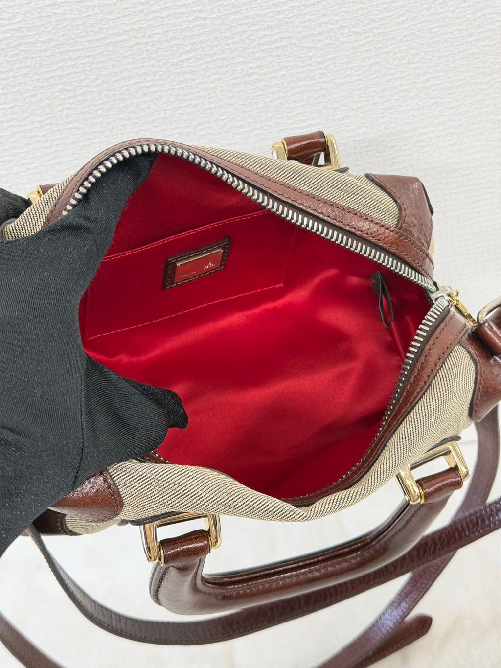 FENDI Cloth Bauletto Squirrel Boston Handbag