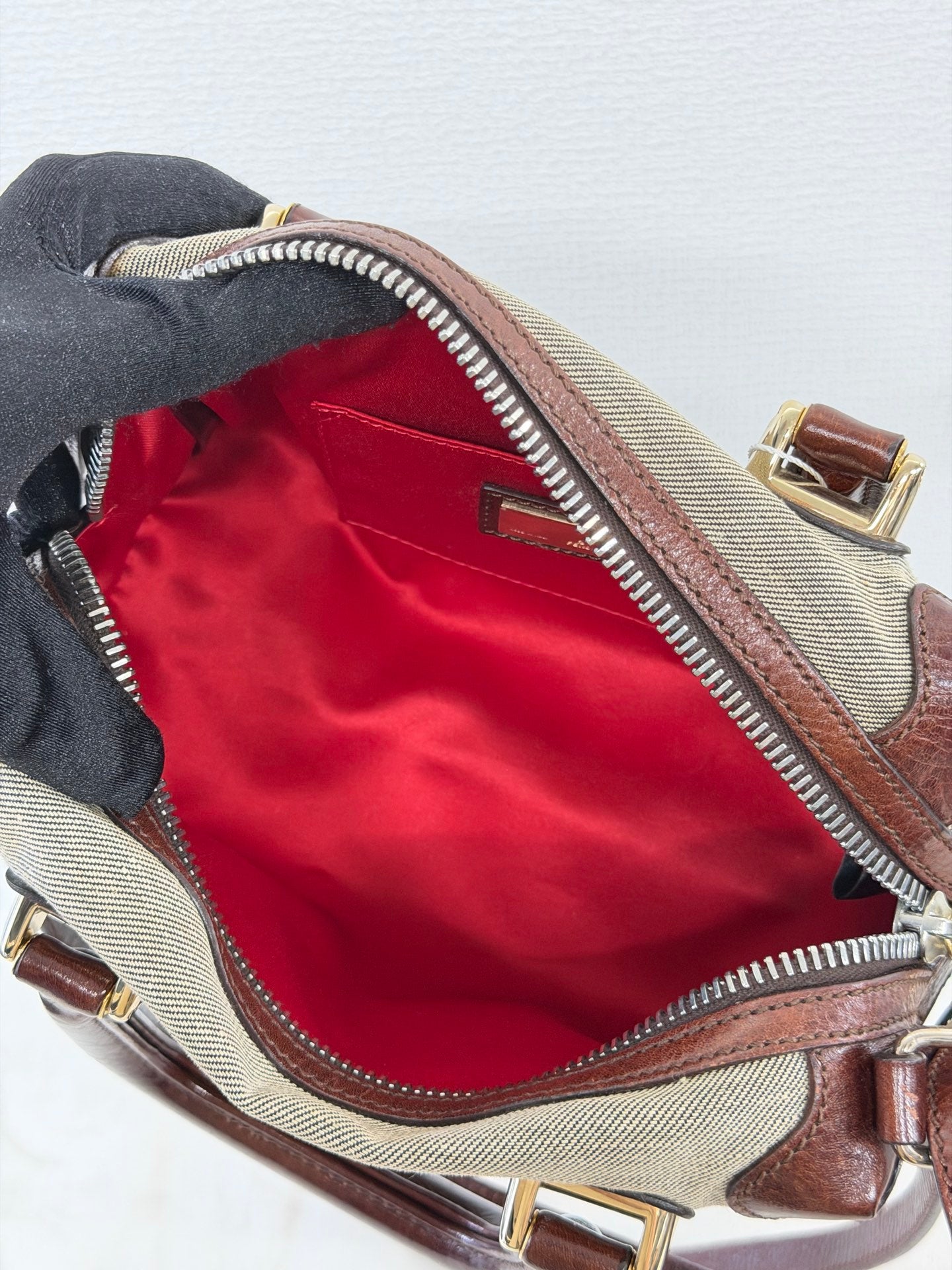 FENDI Cloth Bauletto Squirrel Boston Handbag
