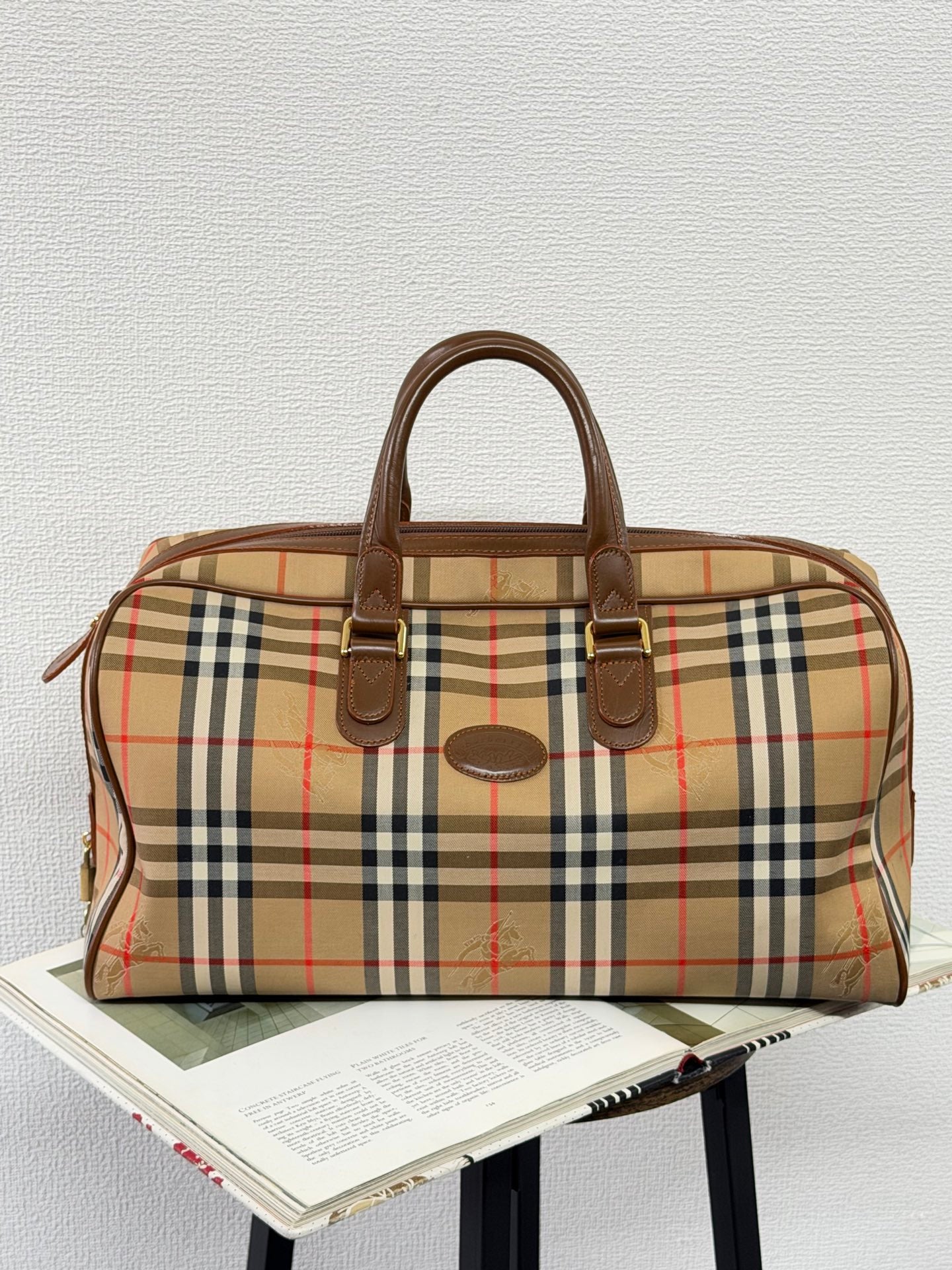 BURBERRY Check Pattern Travel Bag
