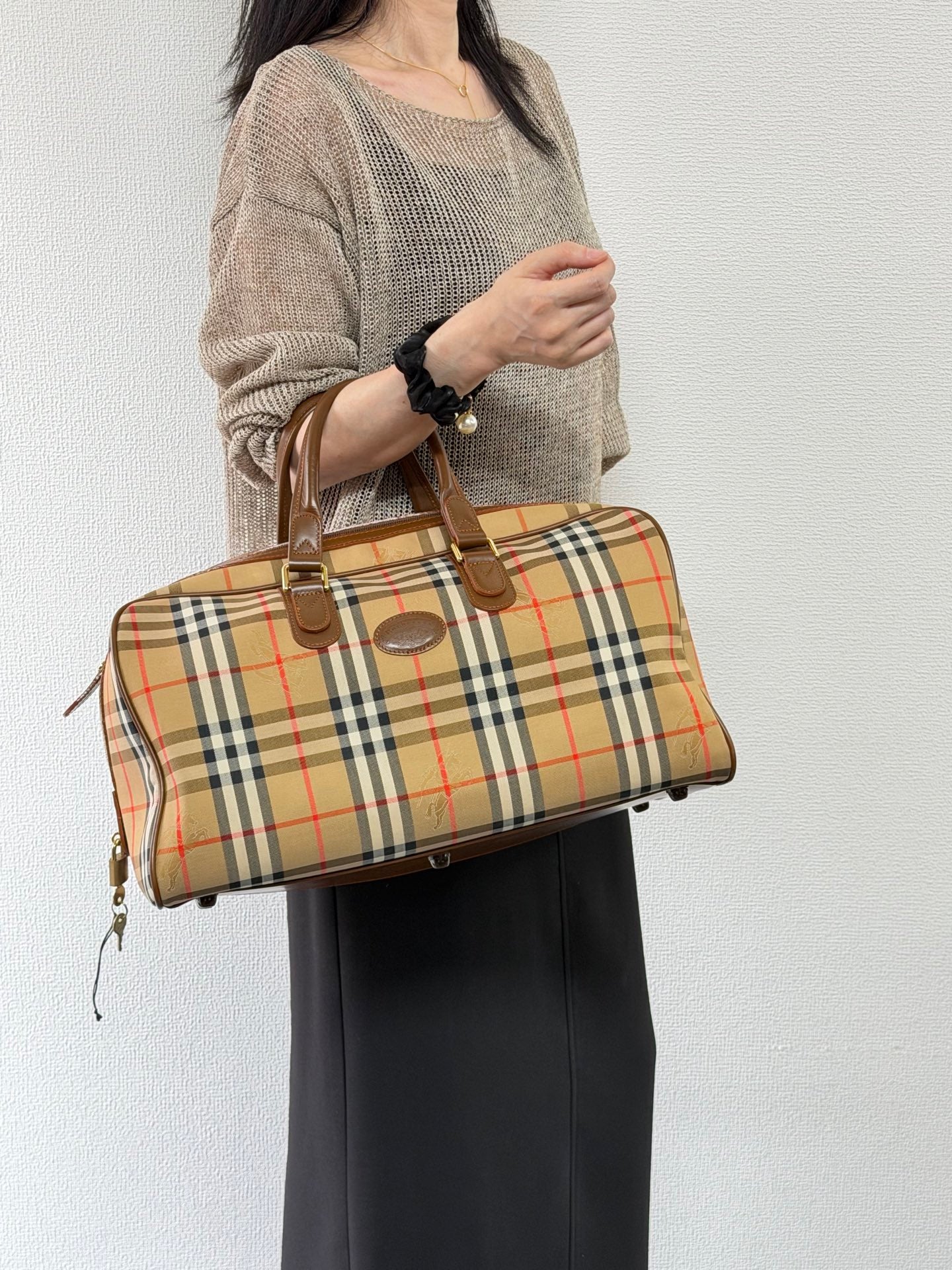 BURBERRY Check Pattern Travel Bag