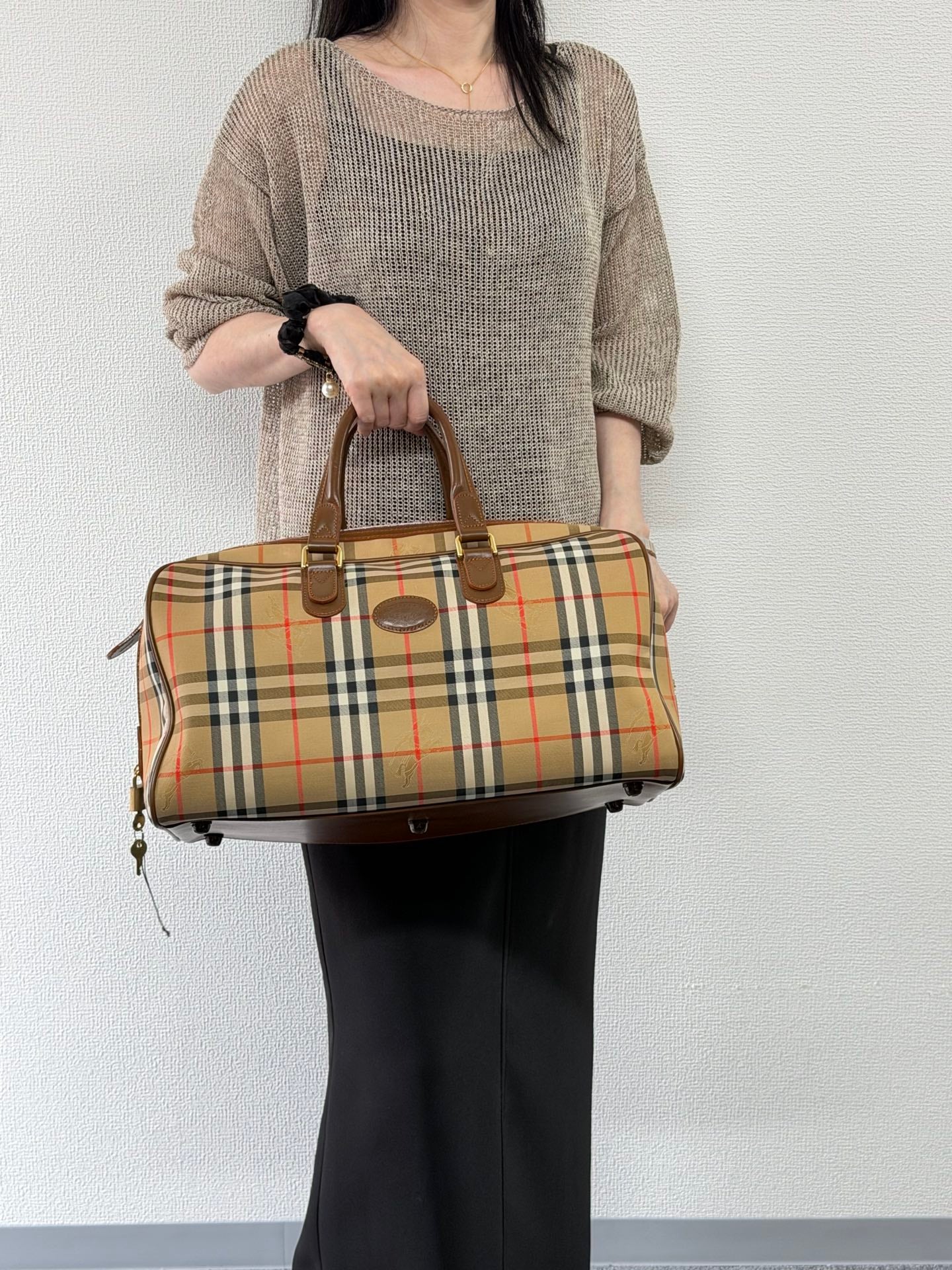 BURBERRY Check Pattern Travel Bag