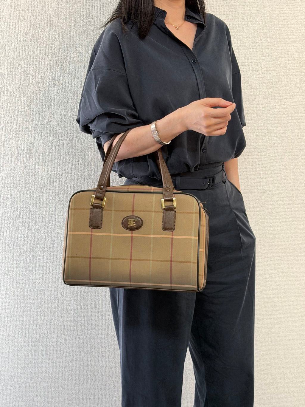 BURBERRY Check Pattern Handbag